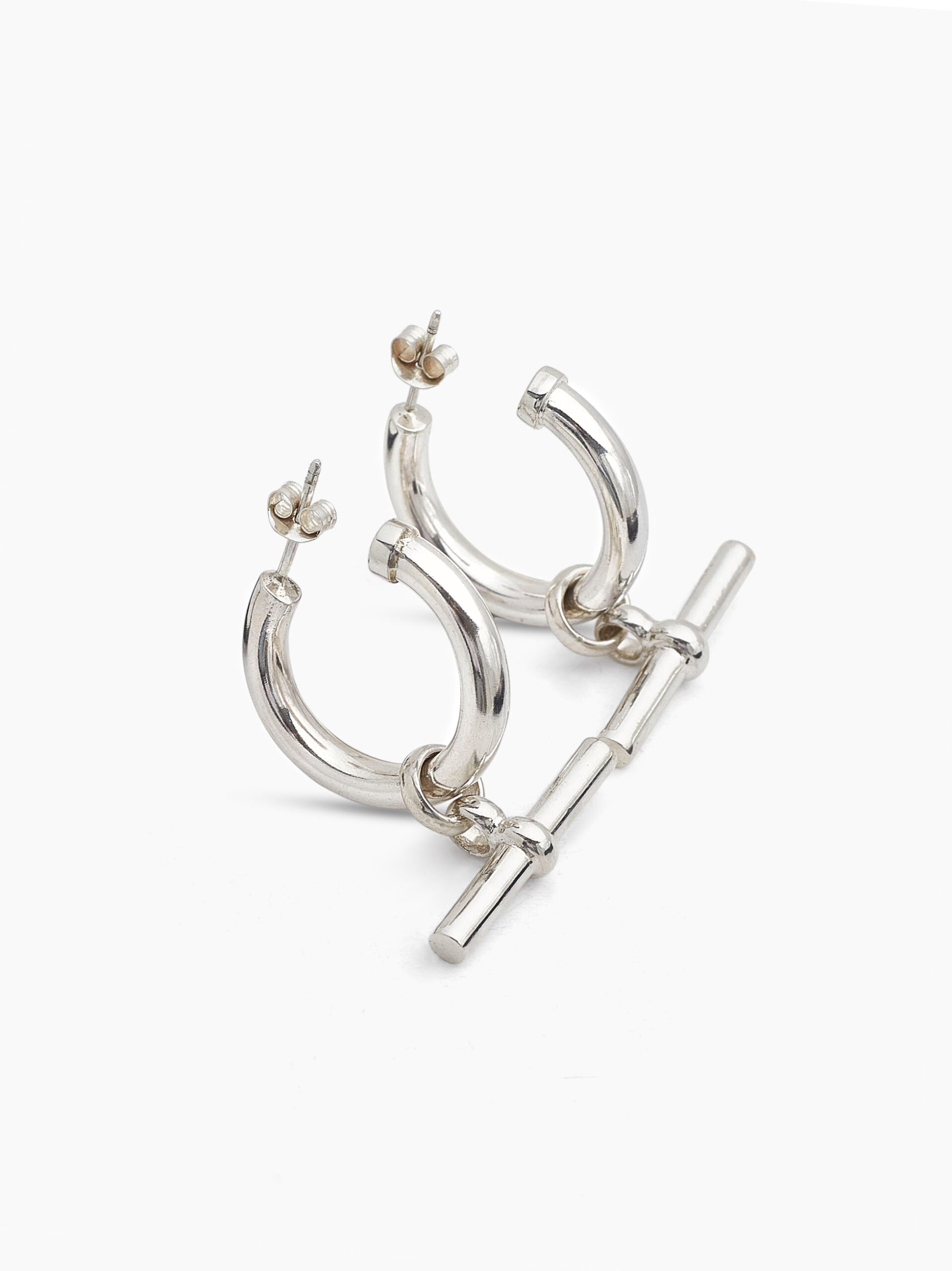 Large Silver T-Bar Earrings