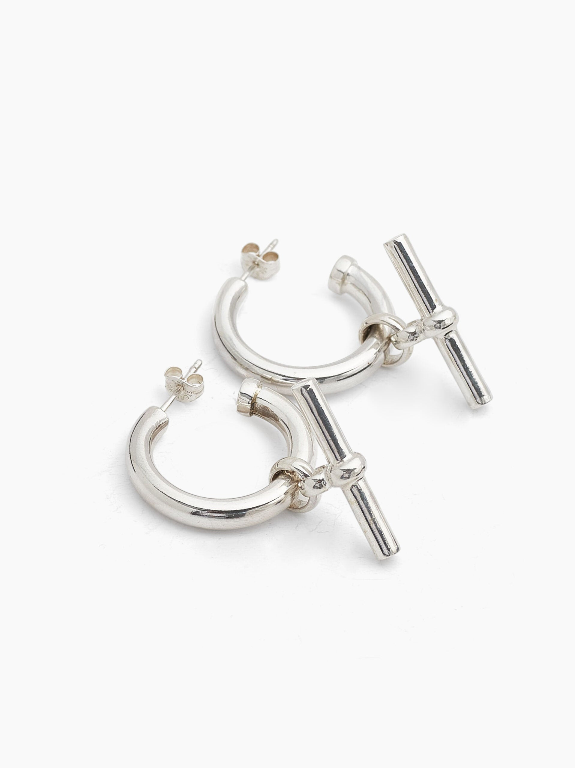 Large Silver T-Bar Earrings