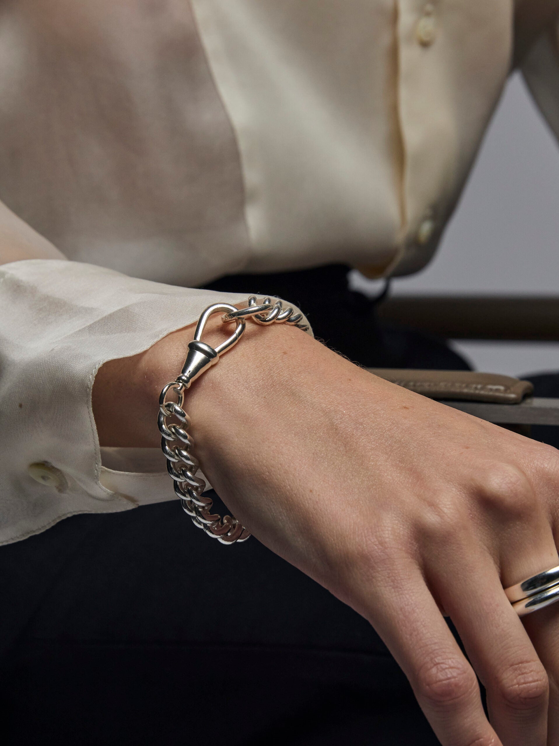 Large Silver Curb Clipt Bracelet