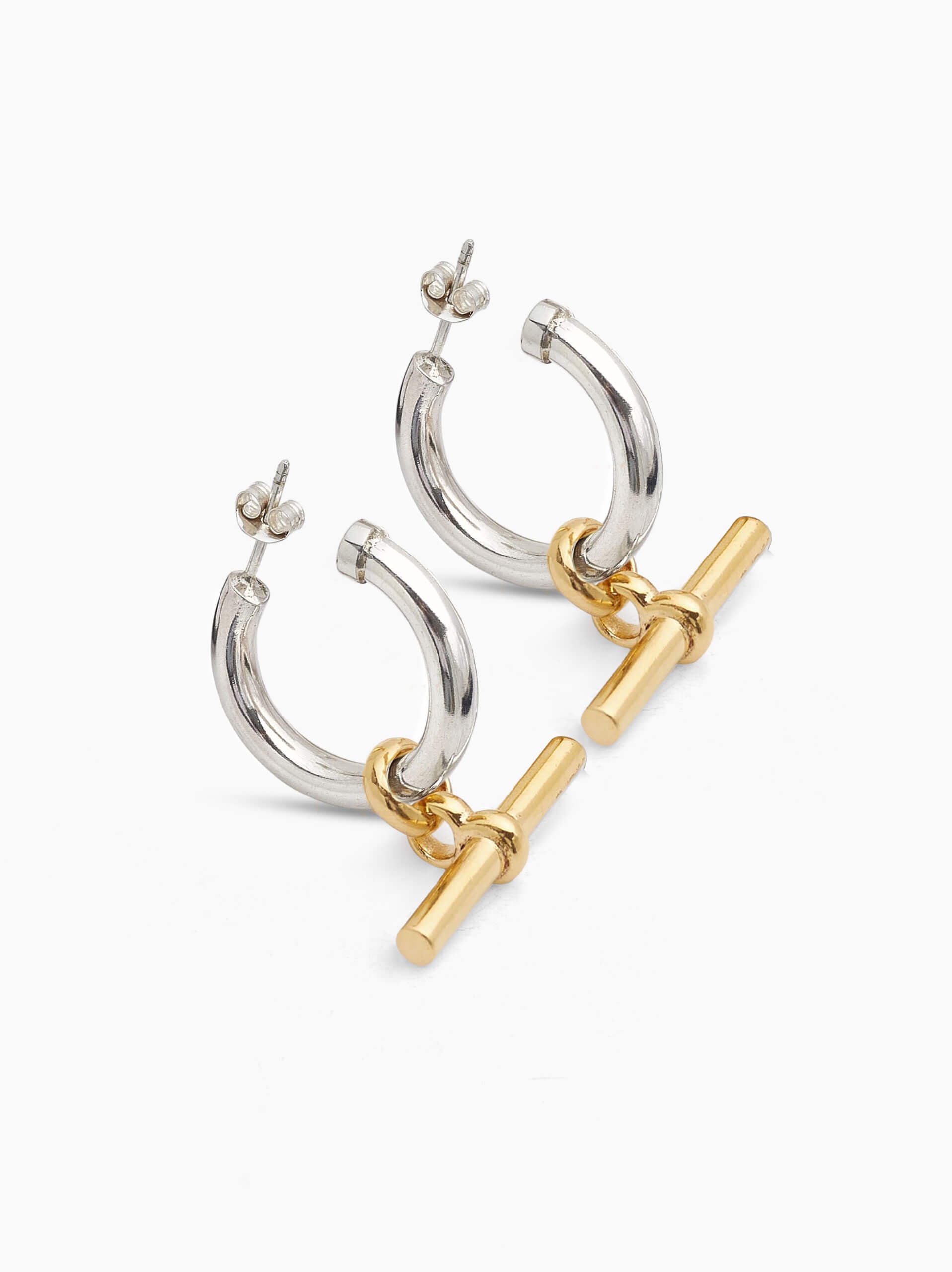 Mixed Metal T-Bar Earrings