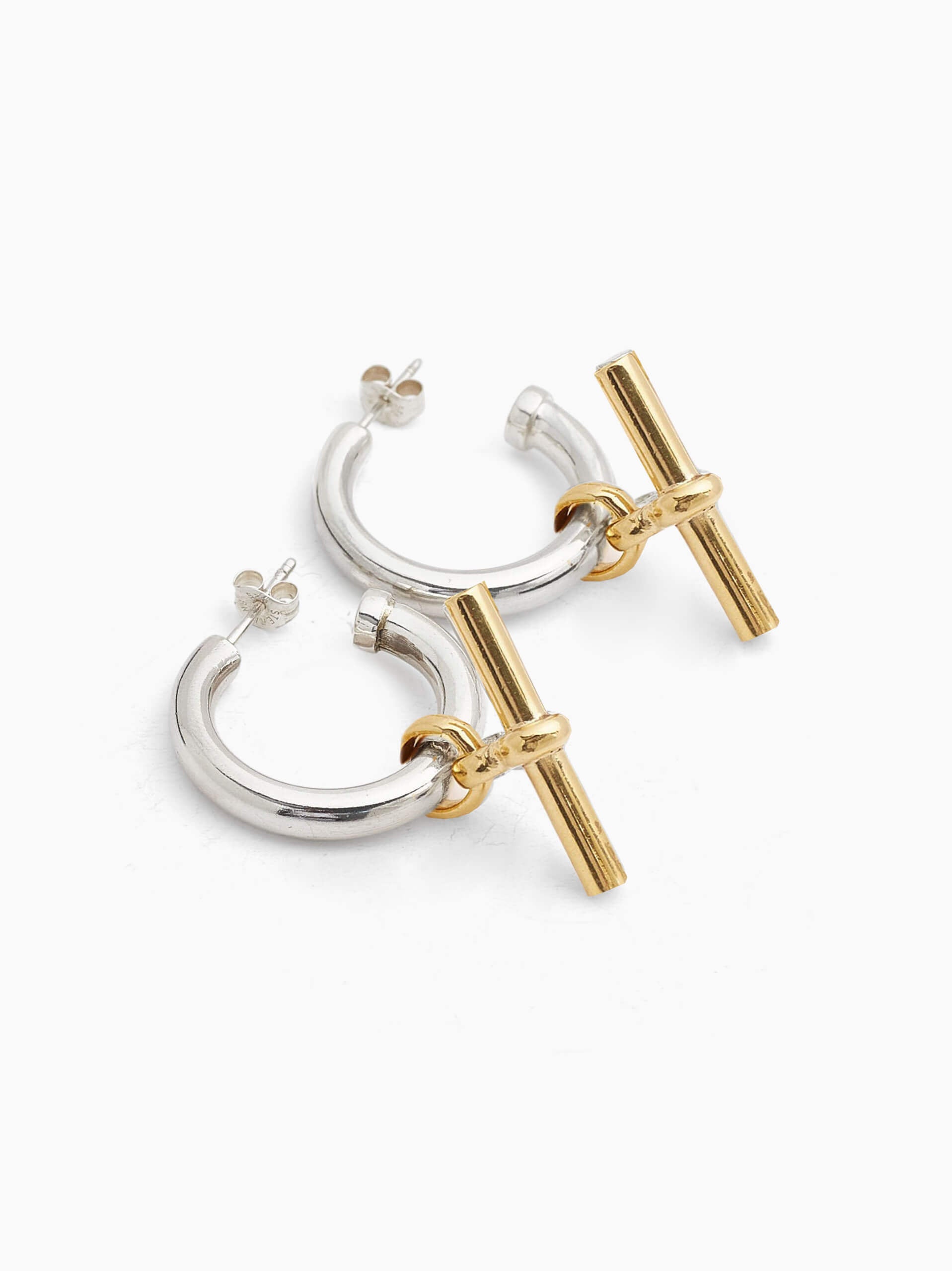 Mixed Metal T-Bar Earrings