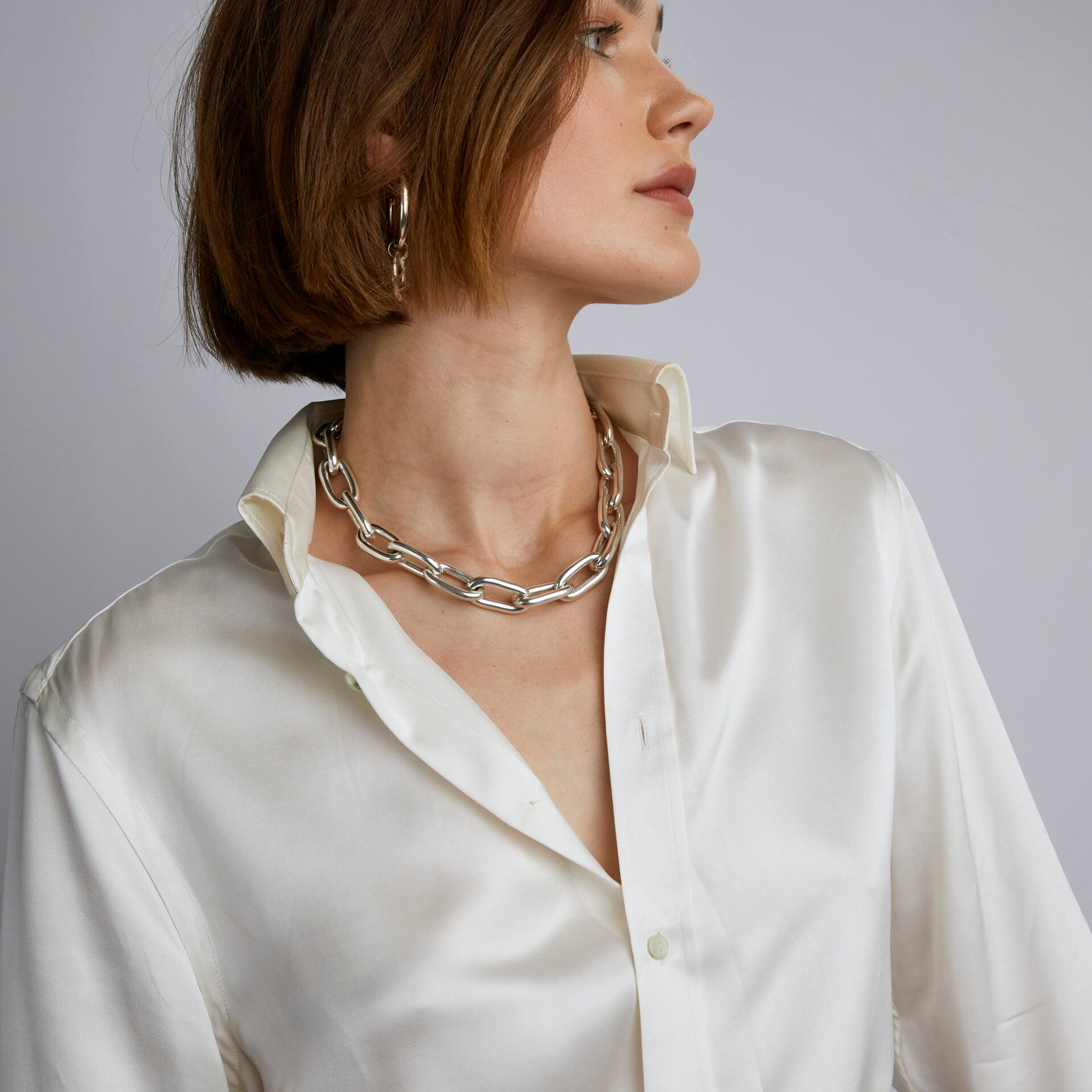 Large Silver Oval Link Necklace