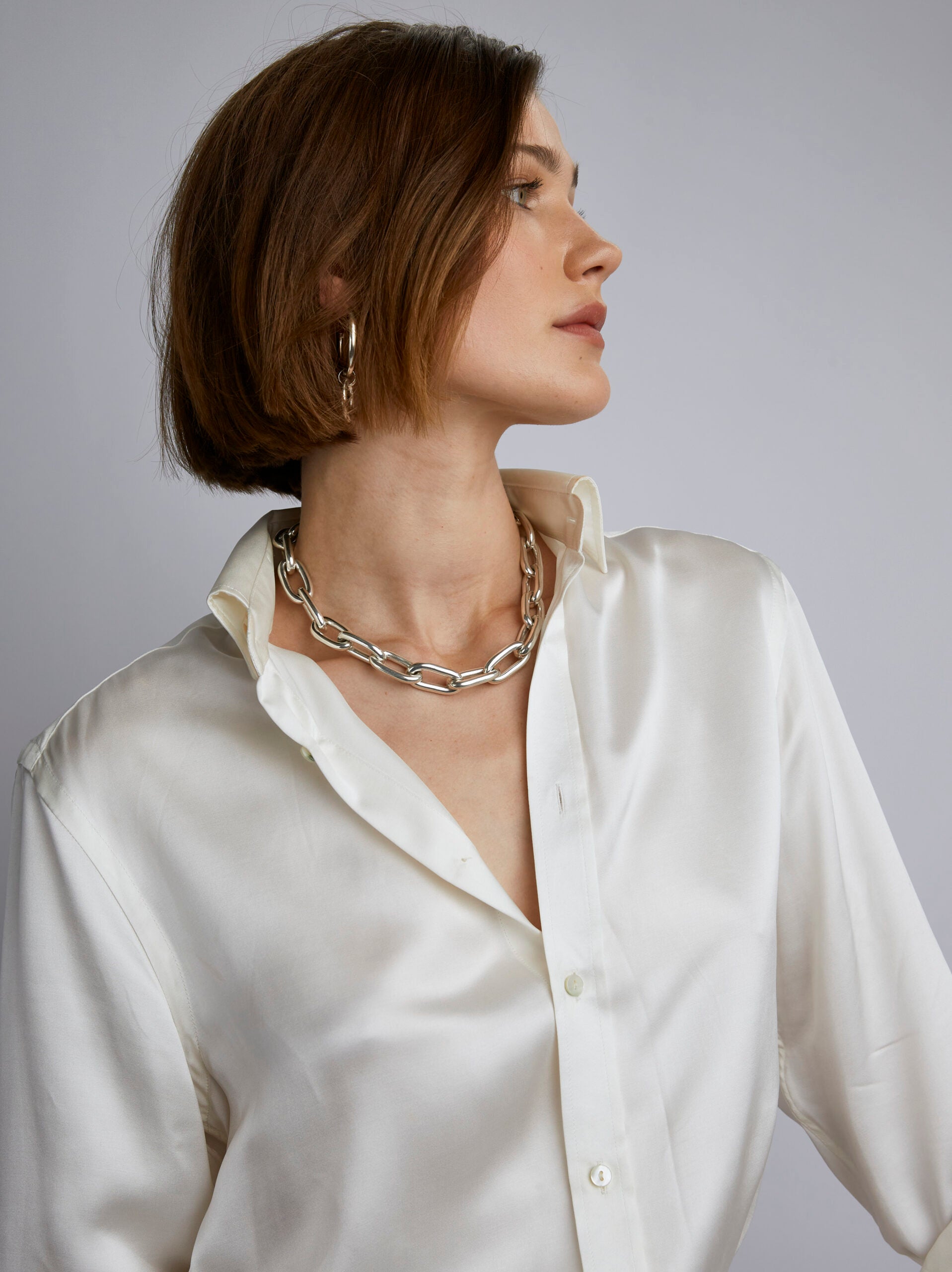 Large Silver Oval Link Necklace