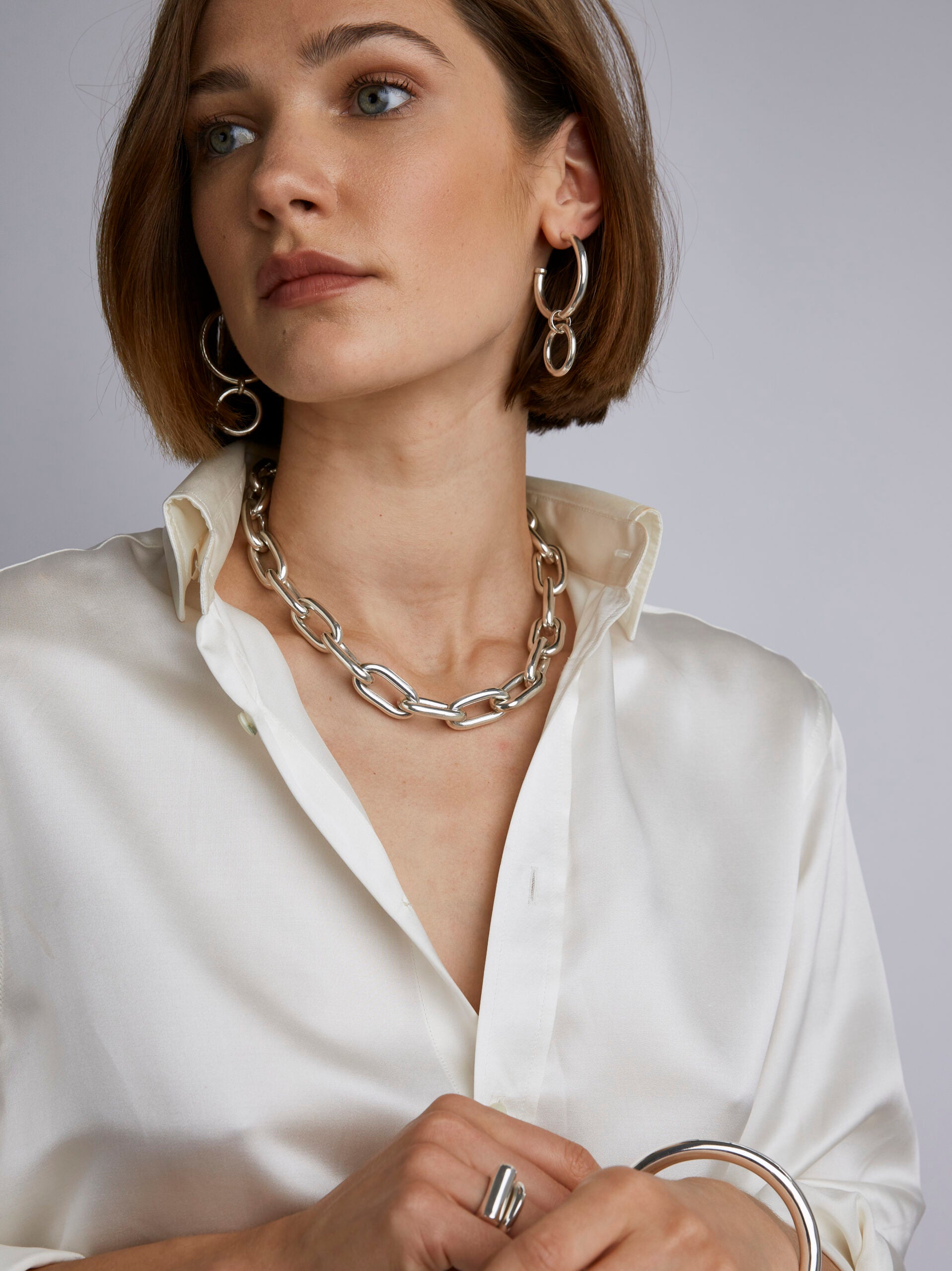 Large Silver Oval Link Necklace