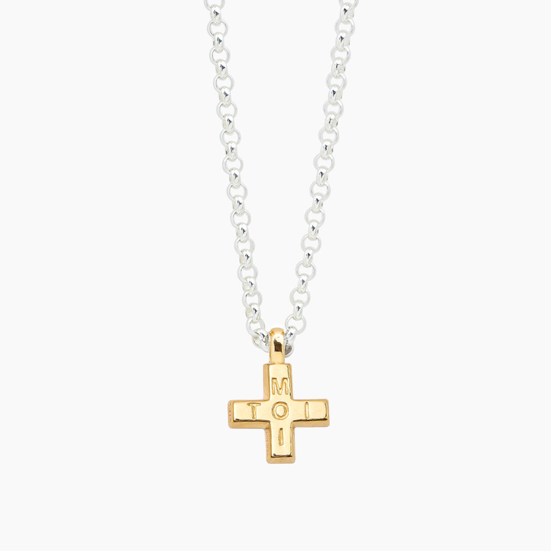 Large Gold Moi + Toi on Chunky Silver Belcher Chain - 80cm