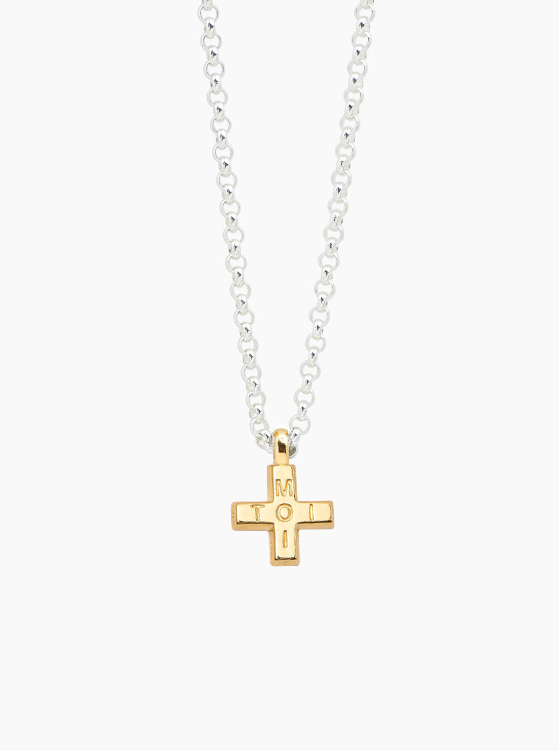 Large Gold Moi + Toi on Chunky Silver Belcher Chain - 80cm