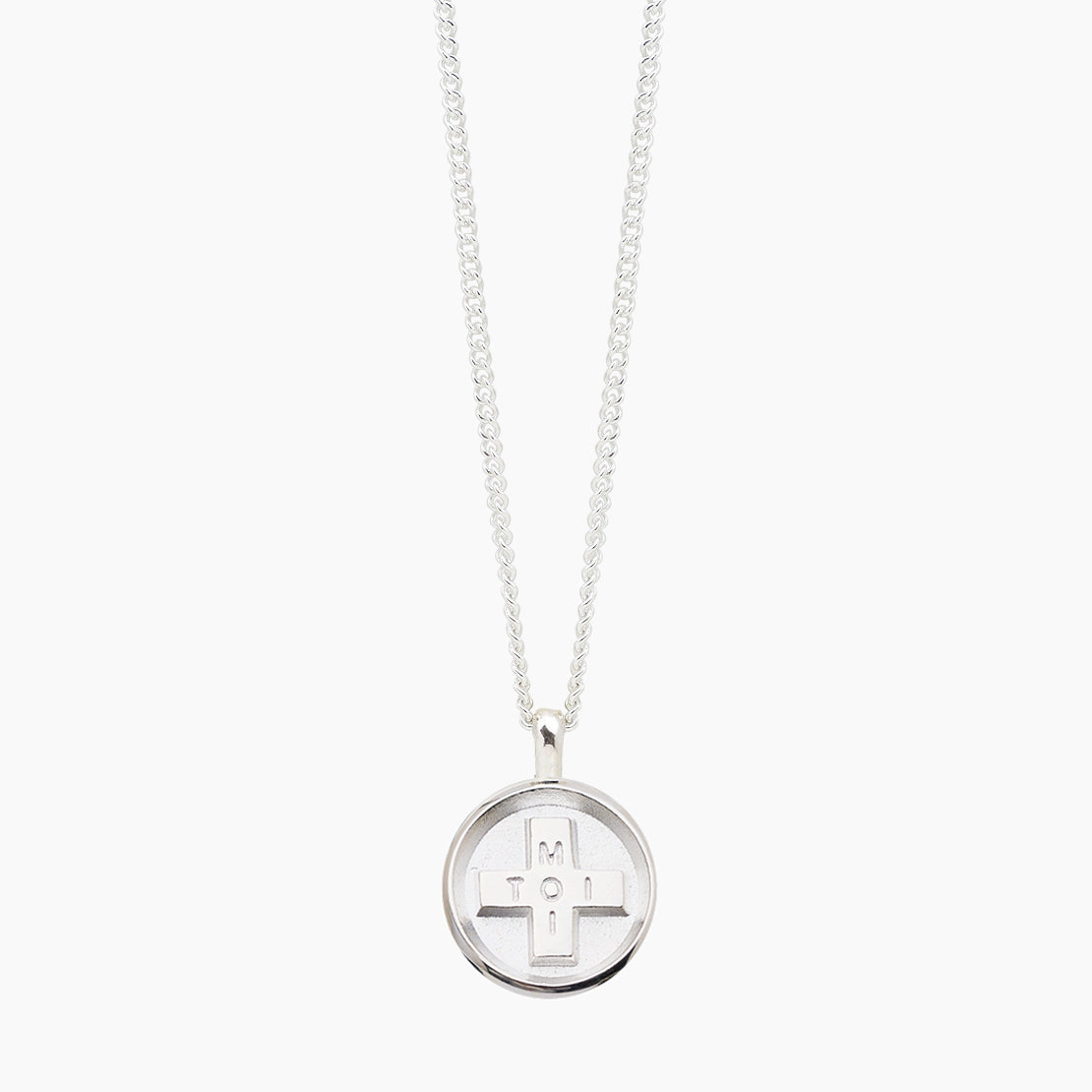 Large Silver Moi + Toi Disc on Fine Curb Chain