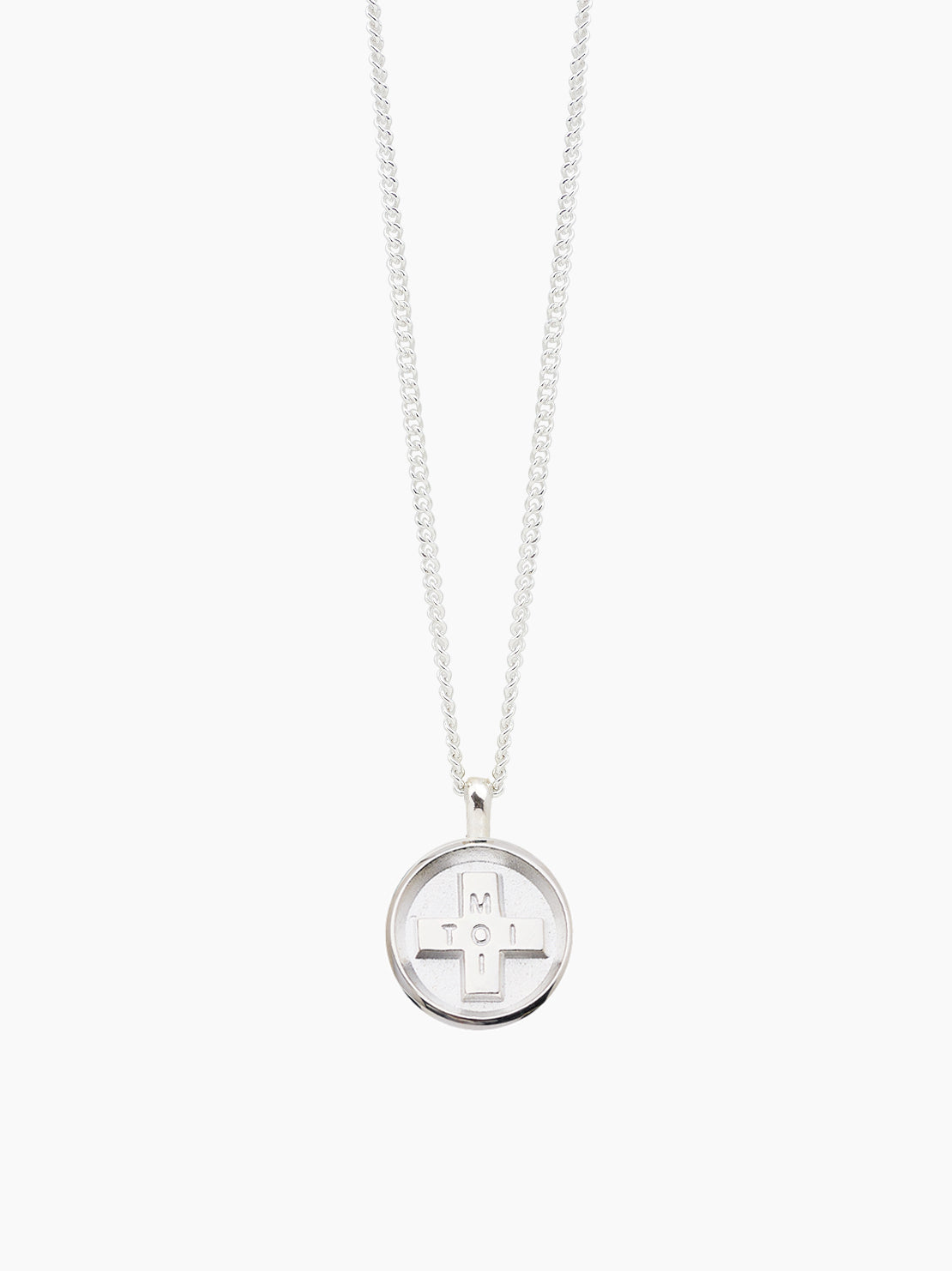 Large Silver Moi + Toi Disc on Fine Curb Chain