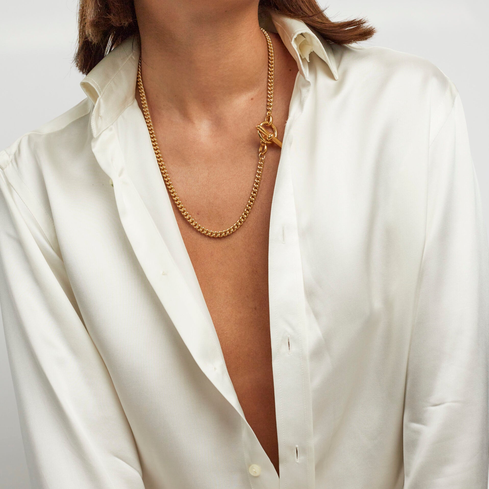 Gold Curb Chain Lariat Necklace