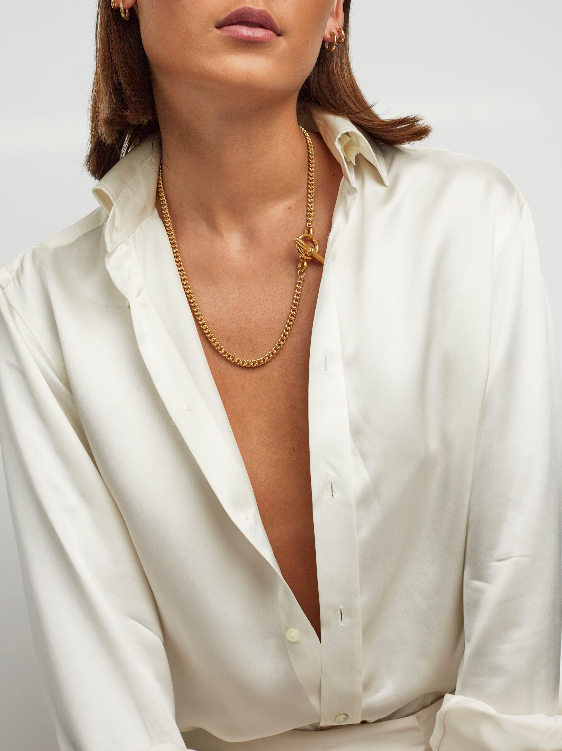 Gold Curb Chain Lariat Necklace