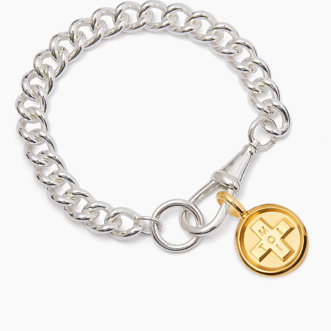 Large Mixed Metal Moi + Toi Disc on Large Curb Clipt Bracelet