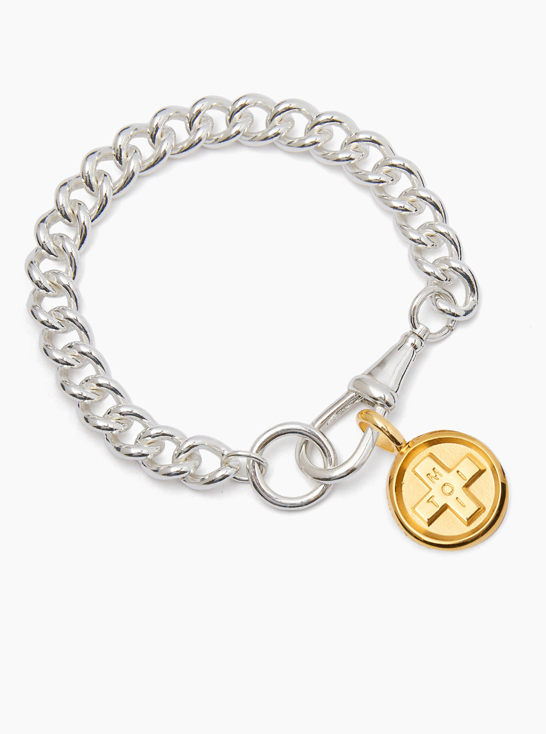 Large Mixed Metal Moi + Toi Disc on Large Curb Clipt Bracelet