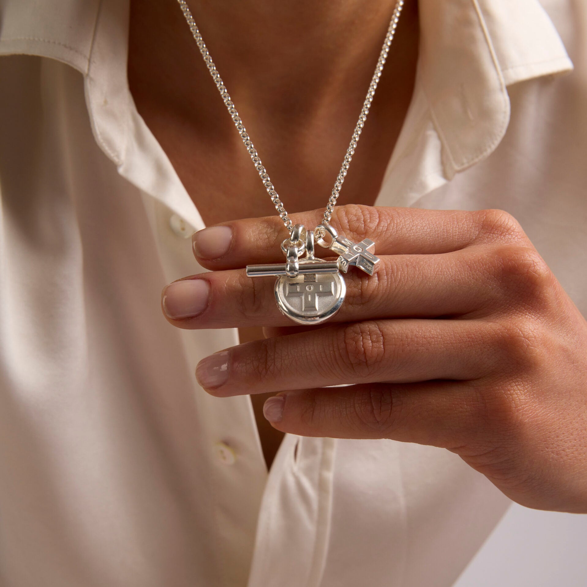 Silver Moi + Toi Cluster on Belcher Chain