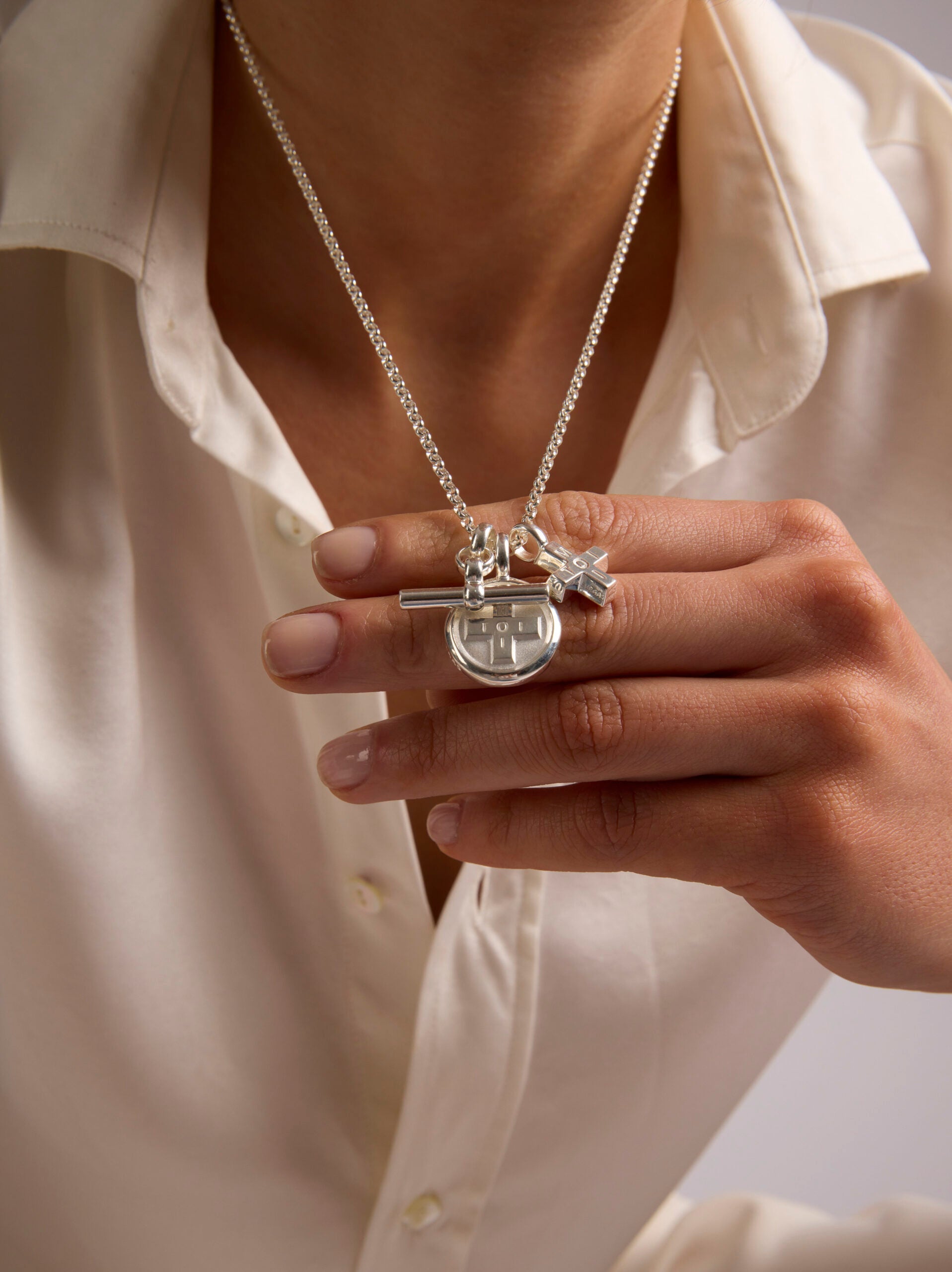 Silver Moi + Toi Cluster on Belcher Chain