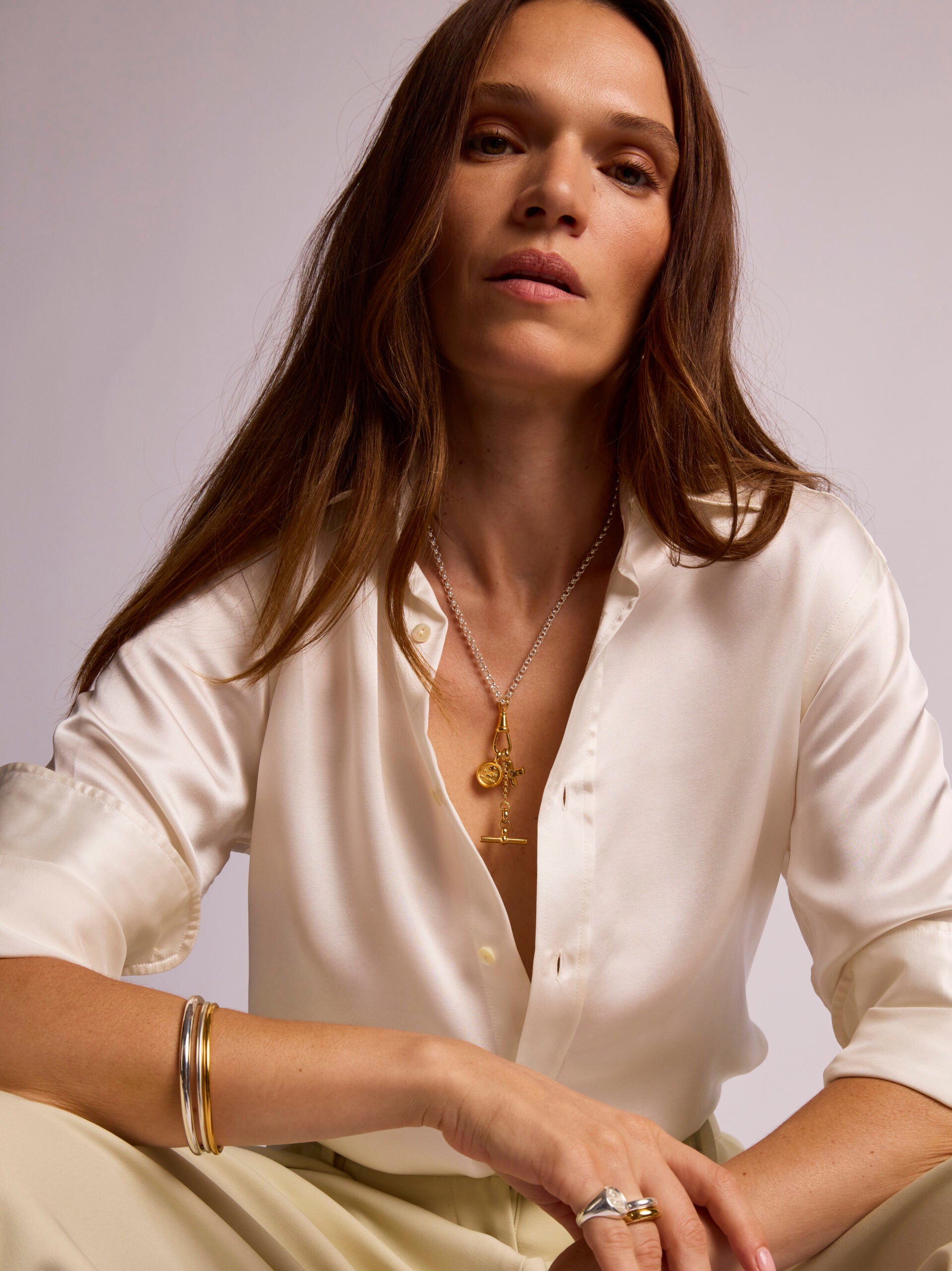 Mixed Metal Moi + Toi Cluster on Clipt Belcher Necklace
