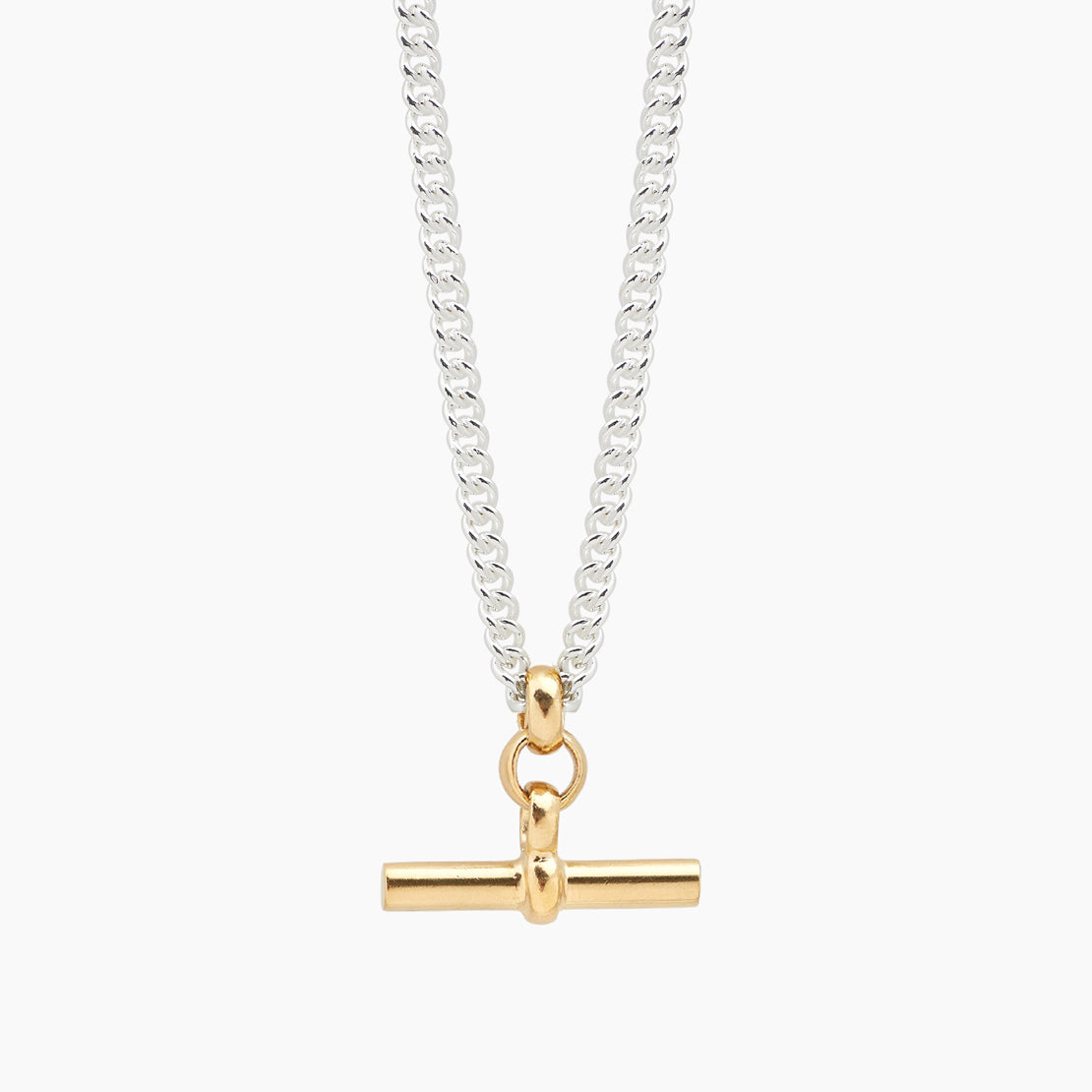 Mixed Metal T-Bar Curb Link Necklace