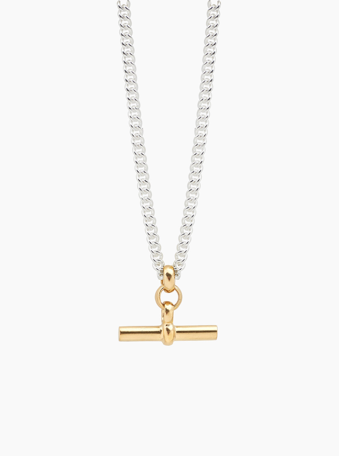 Mixed Metal T-Bar Curb Link Necklace