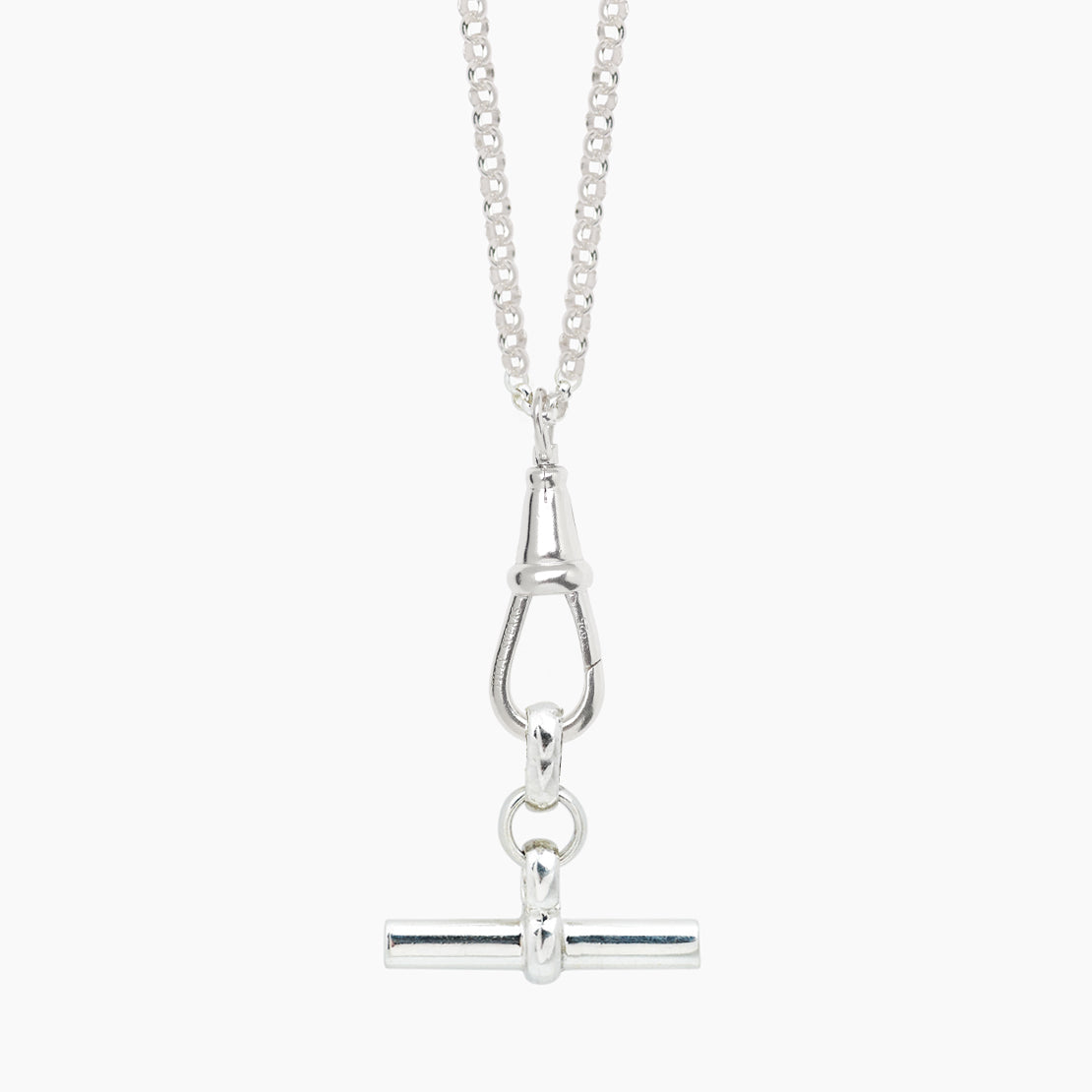 Small Silver T-Bar on Belcher Clipt Necklace
