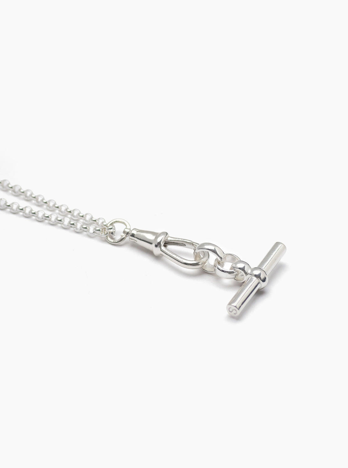 Small Silver T-Bar on Belcher Clipt Necklace