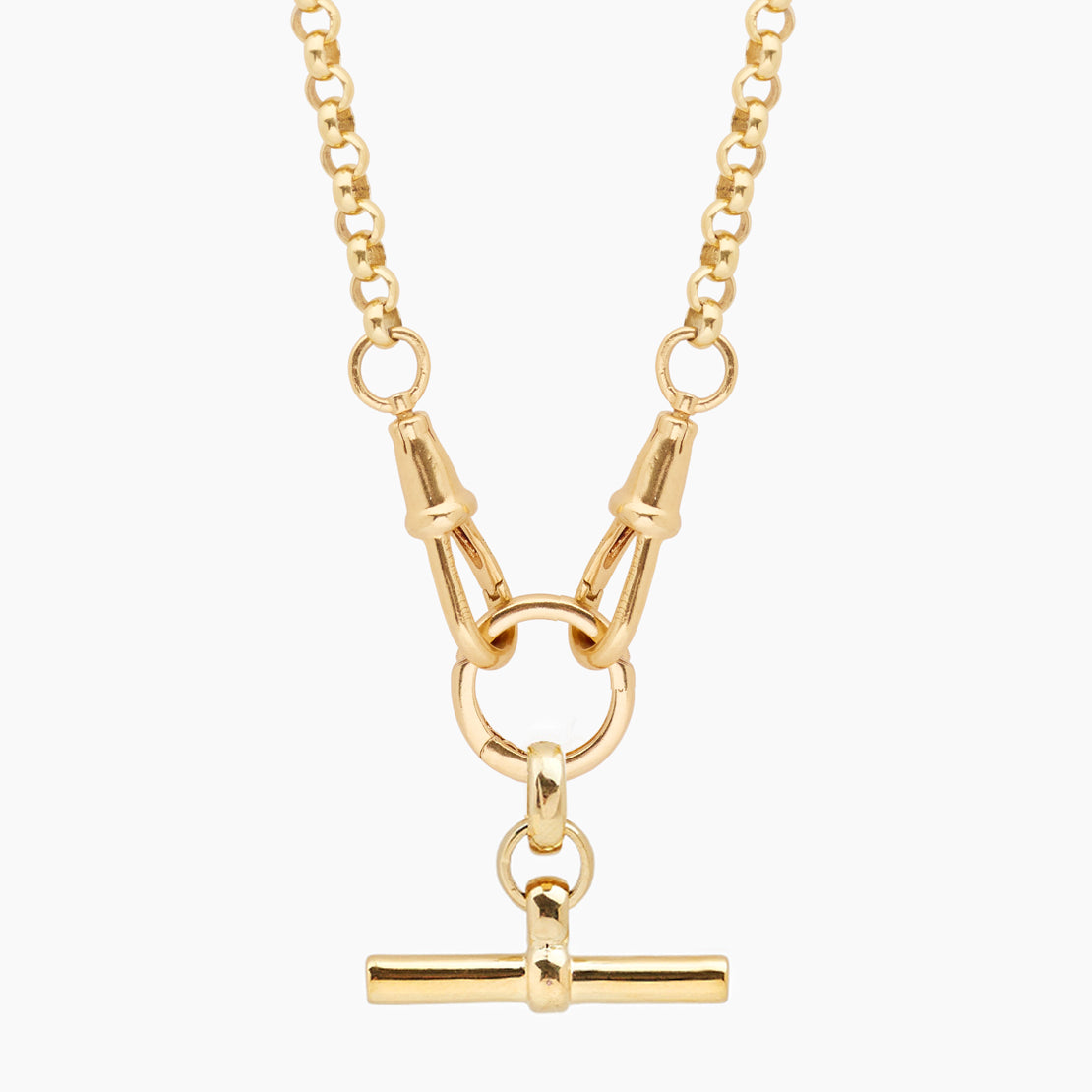 Small Gold T-Bar on Gold Chunky Belcher Triple Clipt Necklace