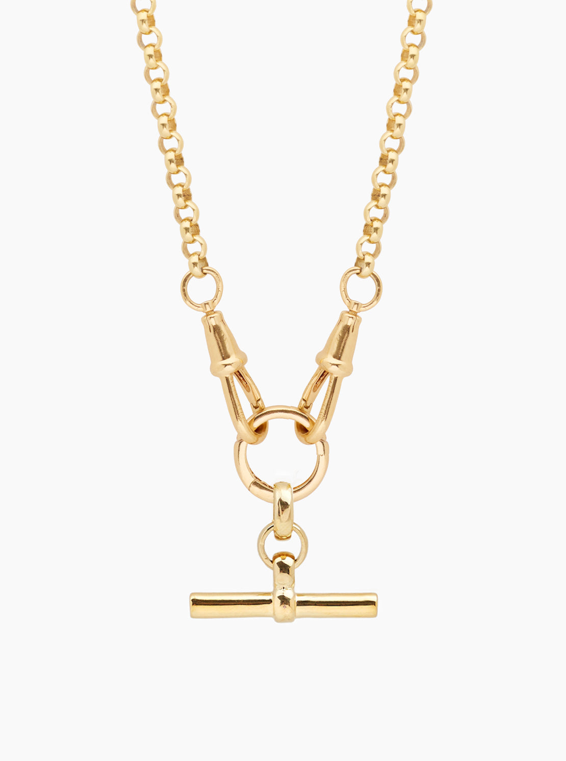 Small Gold T-Bar on Gold Chunky Belcher Triple Clipt Necklace