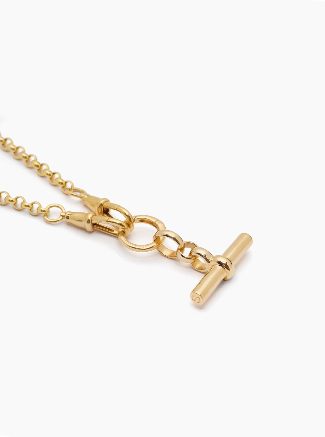 Small Gold T-Bar on Gold Chunky Belcher Triple Clipt Necklace