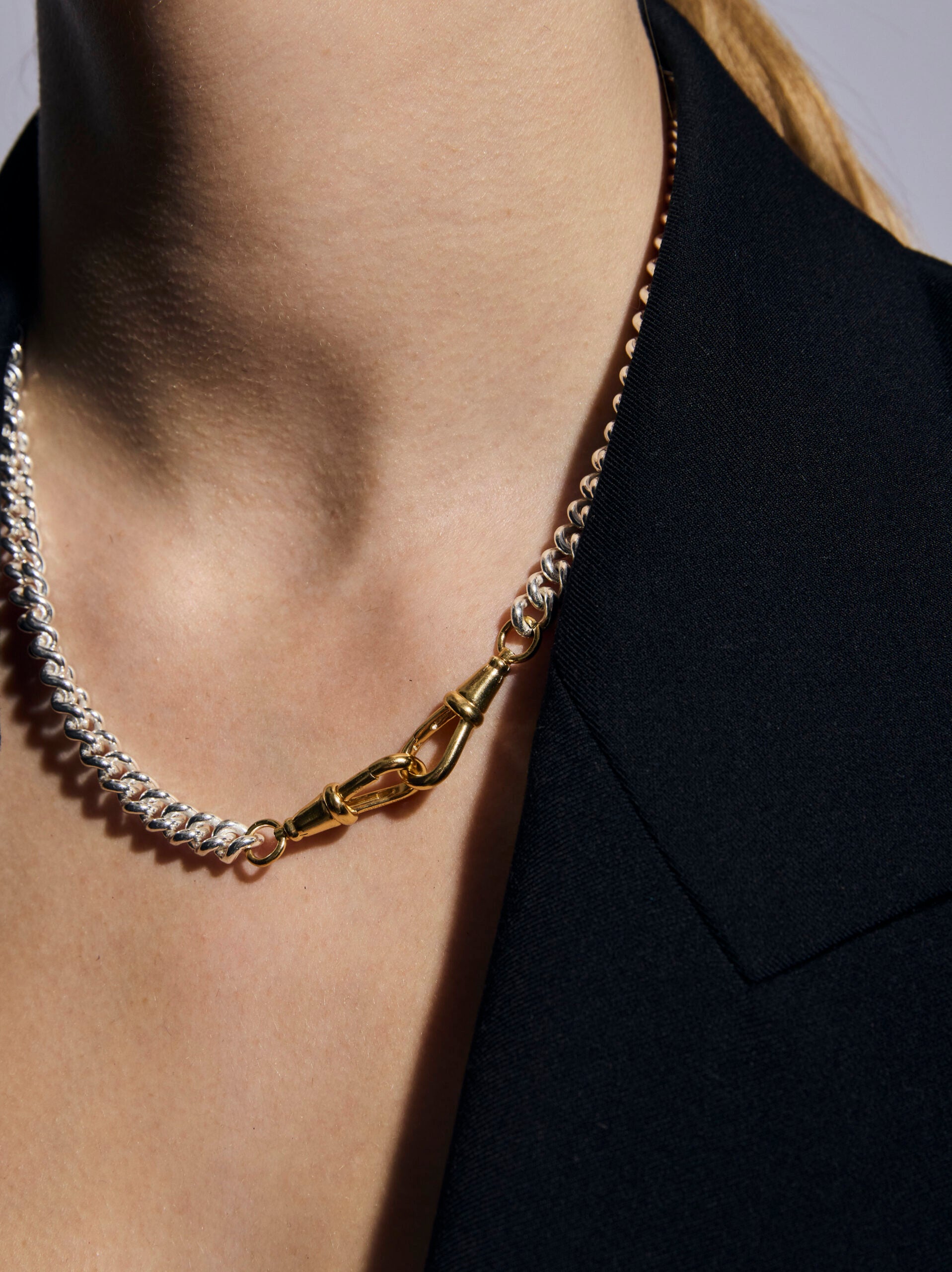 Medium Silver and Gold Curb Clipt Necklace