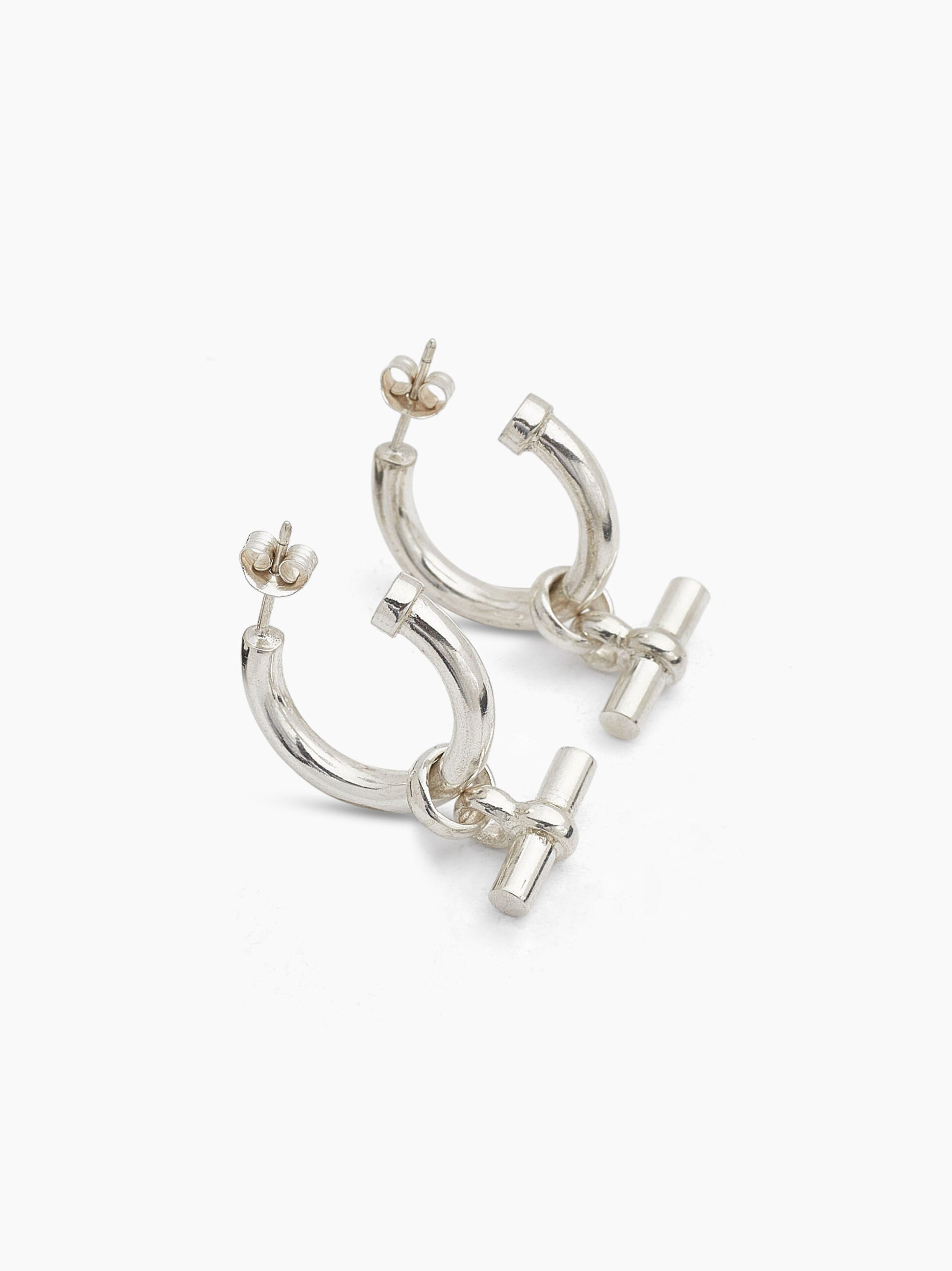 Medium Silver T-Bar Earrings