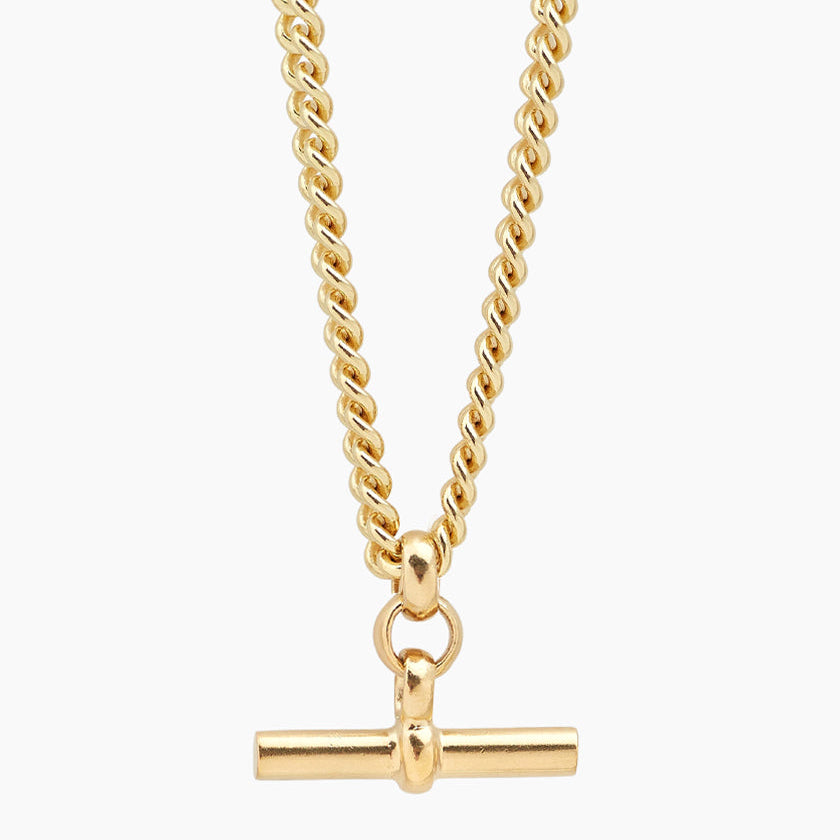 Gold T-Bar Curb Link Necklace