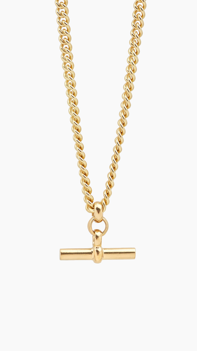 Gold T-Bar Curb Link Necklace