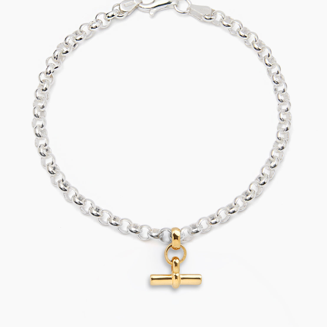 Silver Belcher Bracelet with Mini Gold T-Bar