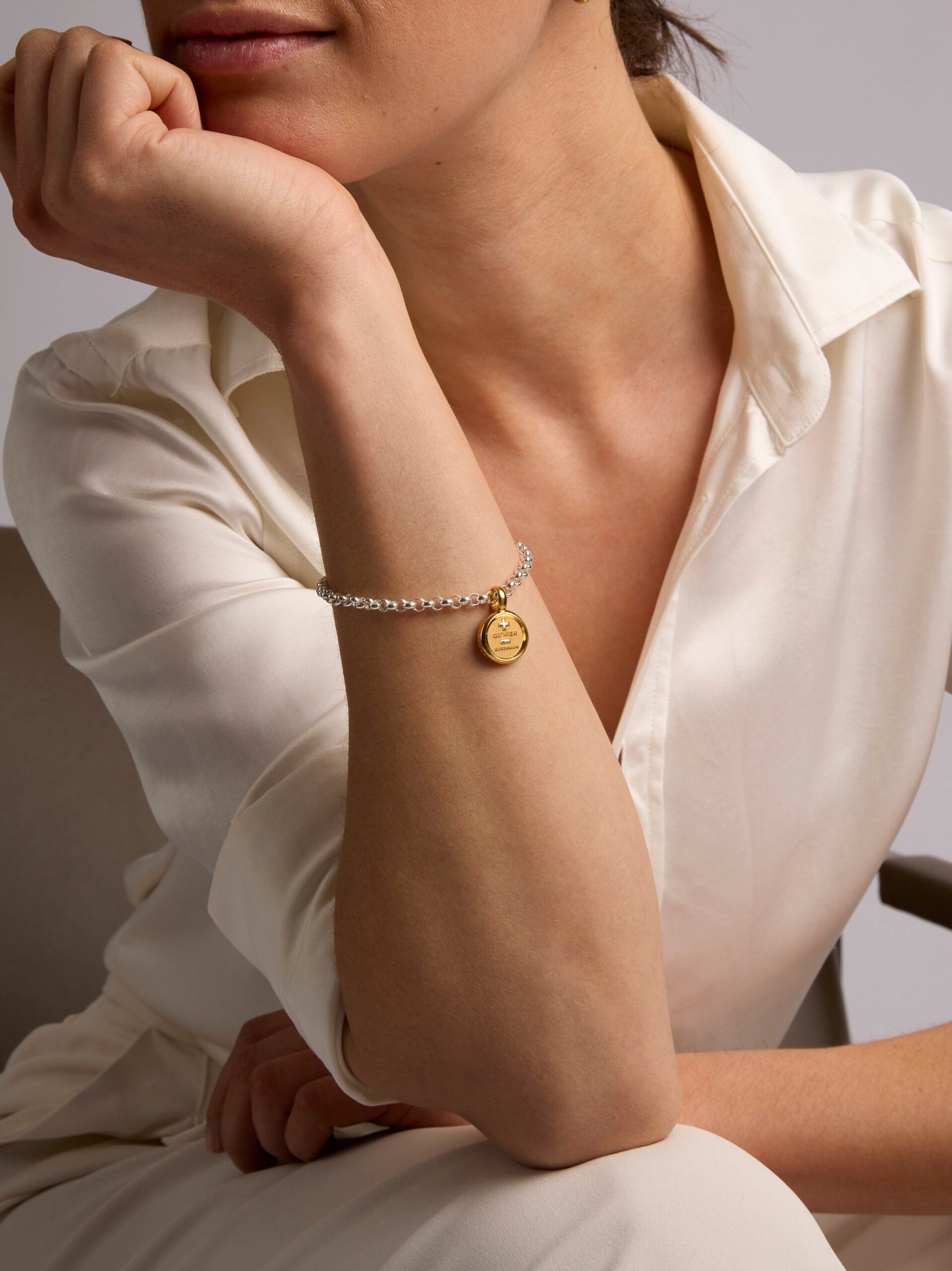 Mixed Metal Small Que Demain Disc on Belcher Bracelet