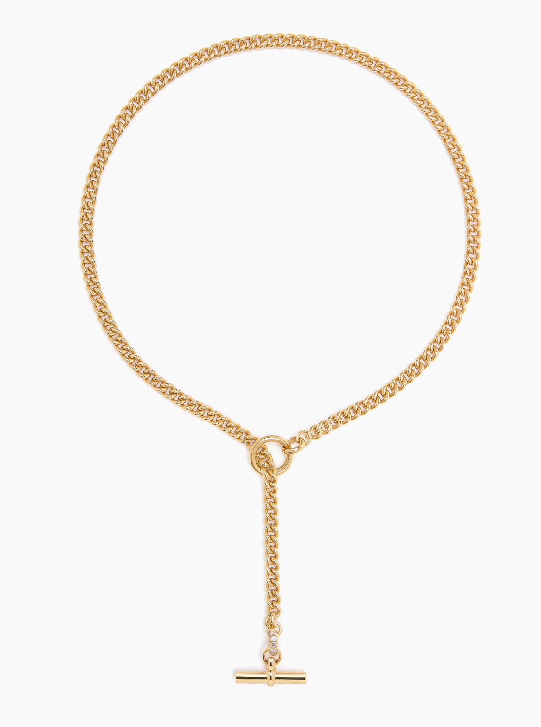 Small Gold Jewelled T-Bar Clasp on Curb Chain