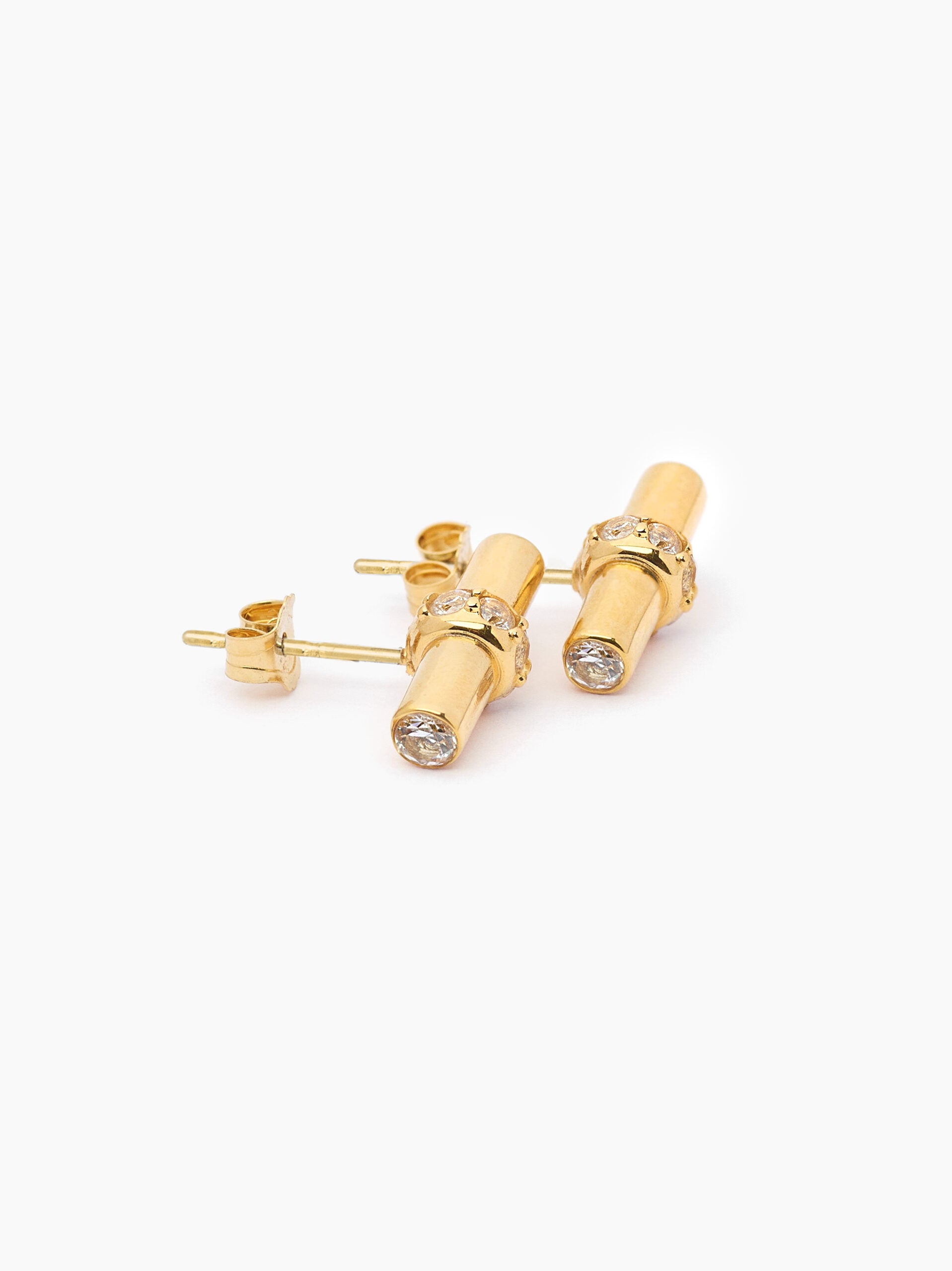 Jewelled Gold T-Bar Stud Earrings
