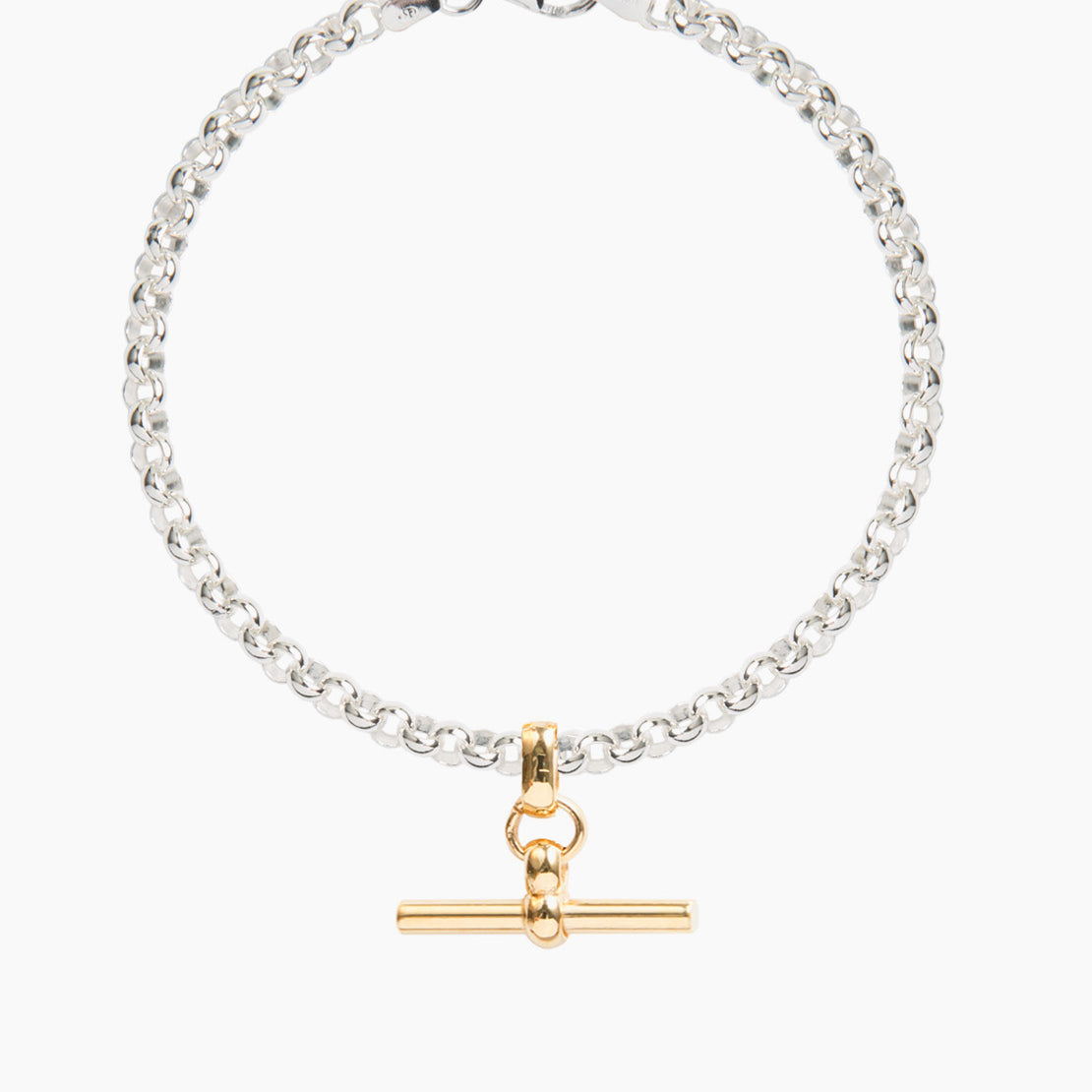 Silver Belcher Bracelet With Gold T-Bar