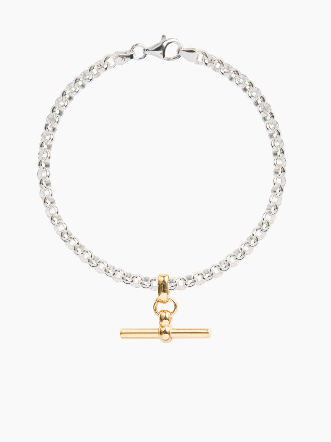 Silver Belcher Bracelet With Gold T-Bar