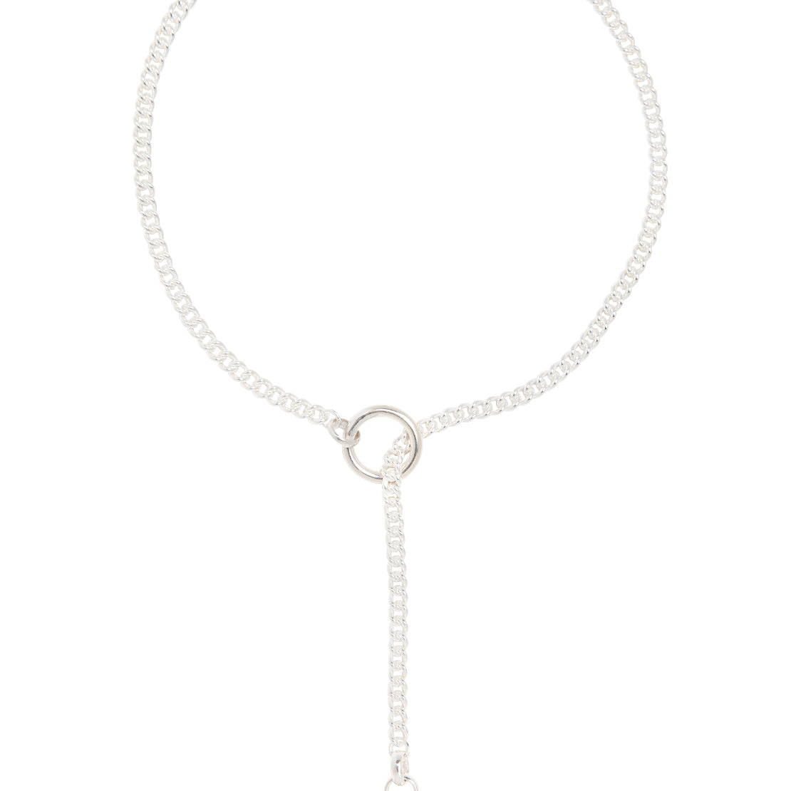 Silver Curb Chain Lariat Necklace