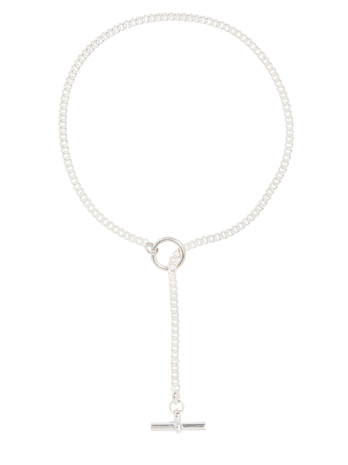 Silver Curb Chain Lariat Necklace