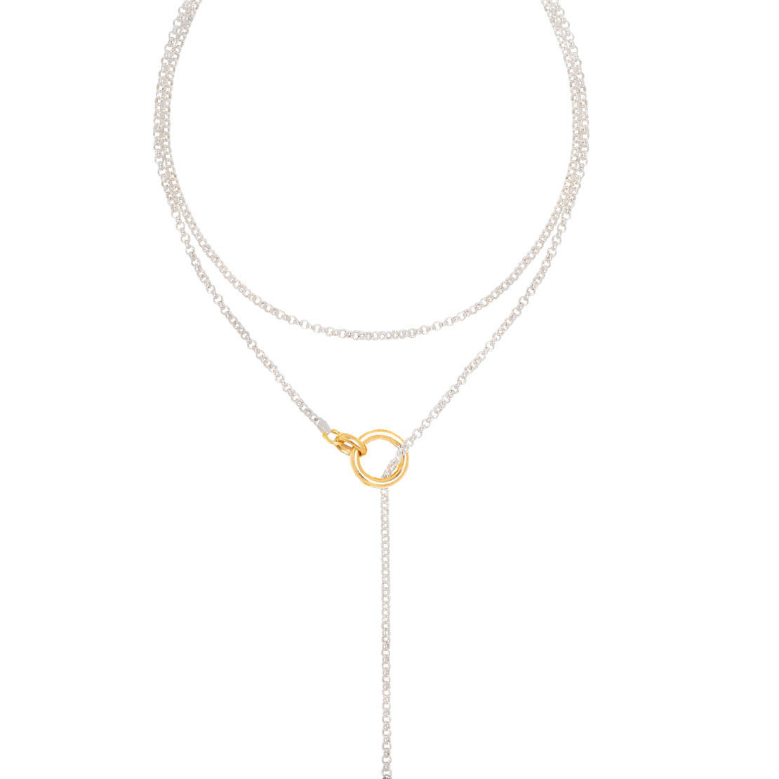 Fine Silver and Gold Lariat Necklace