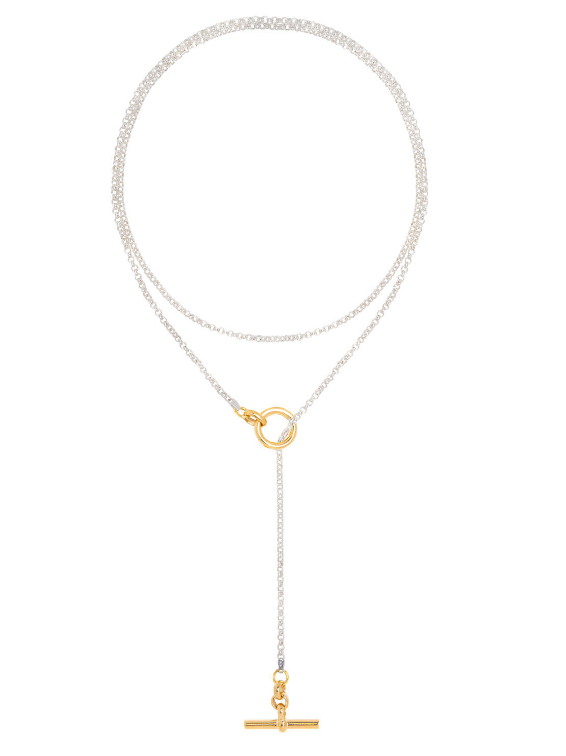 Fine Silver and Gold Lariat Necklace