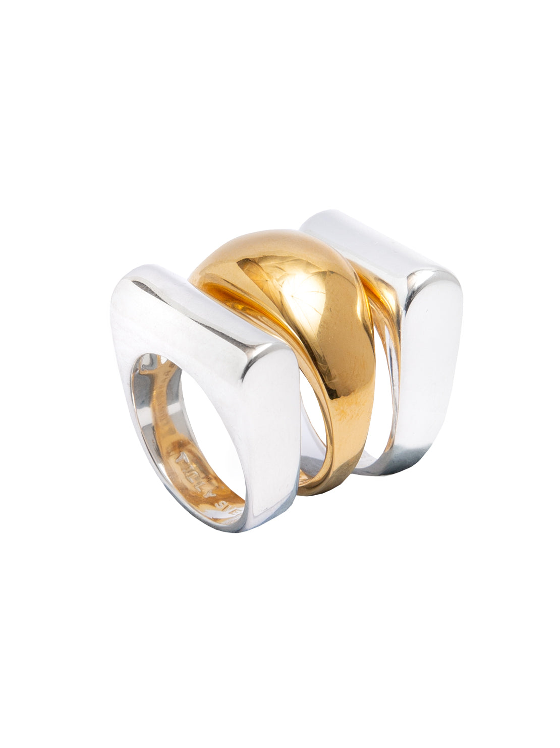 Silver and Gold Ridge Triple Ring Set