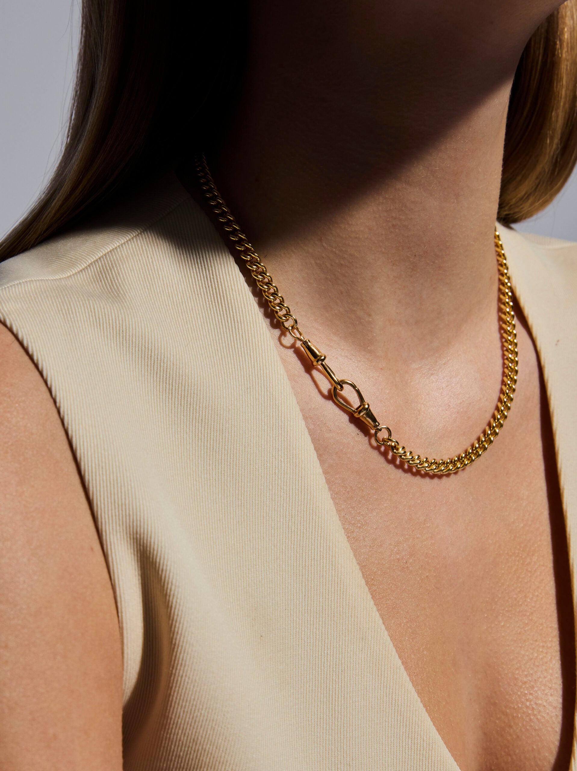 Slim Gold Curb Clipt Necklace