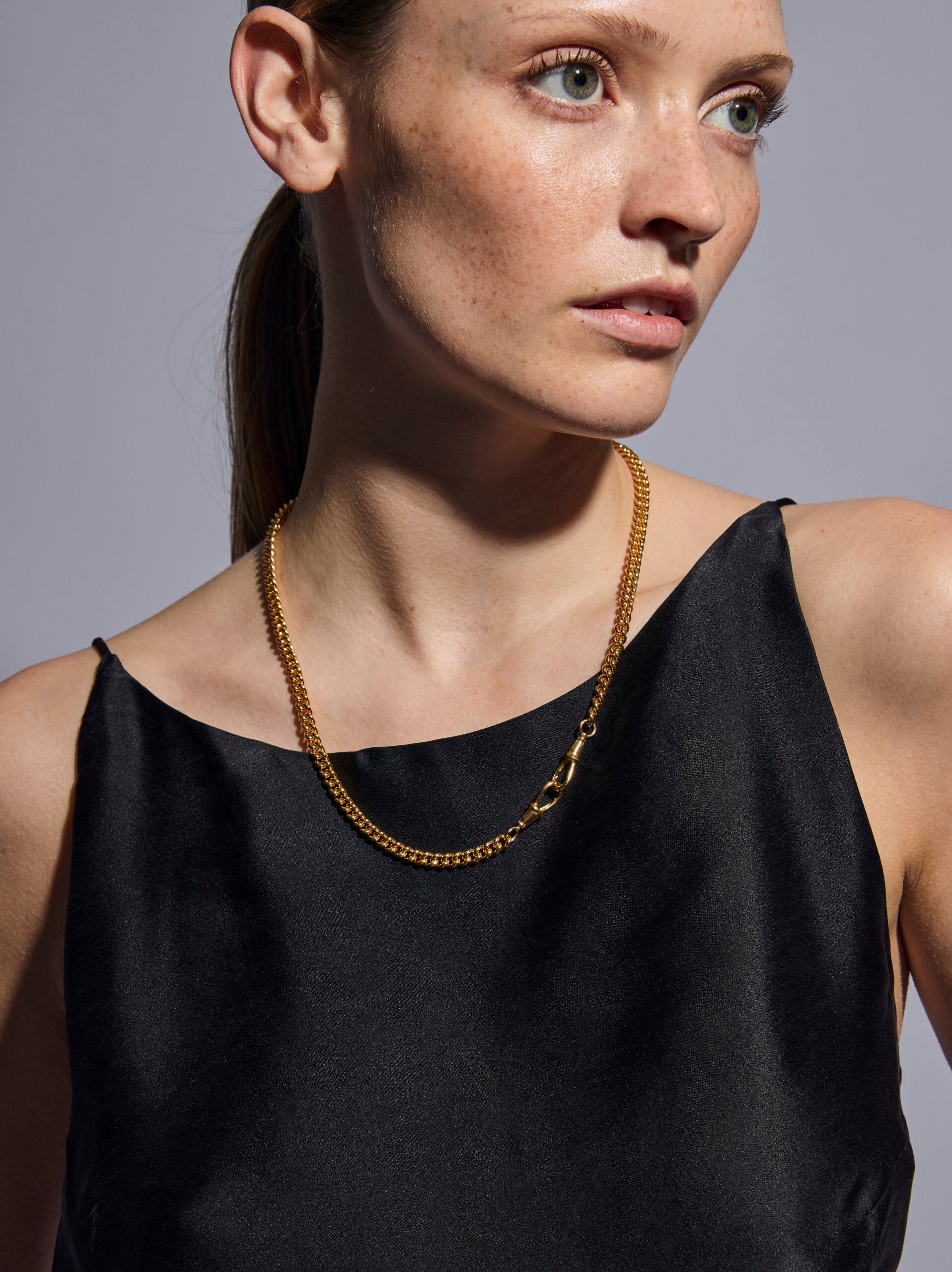 Slim Gold Curb Clipt Necklace