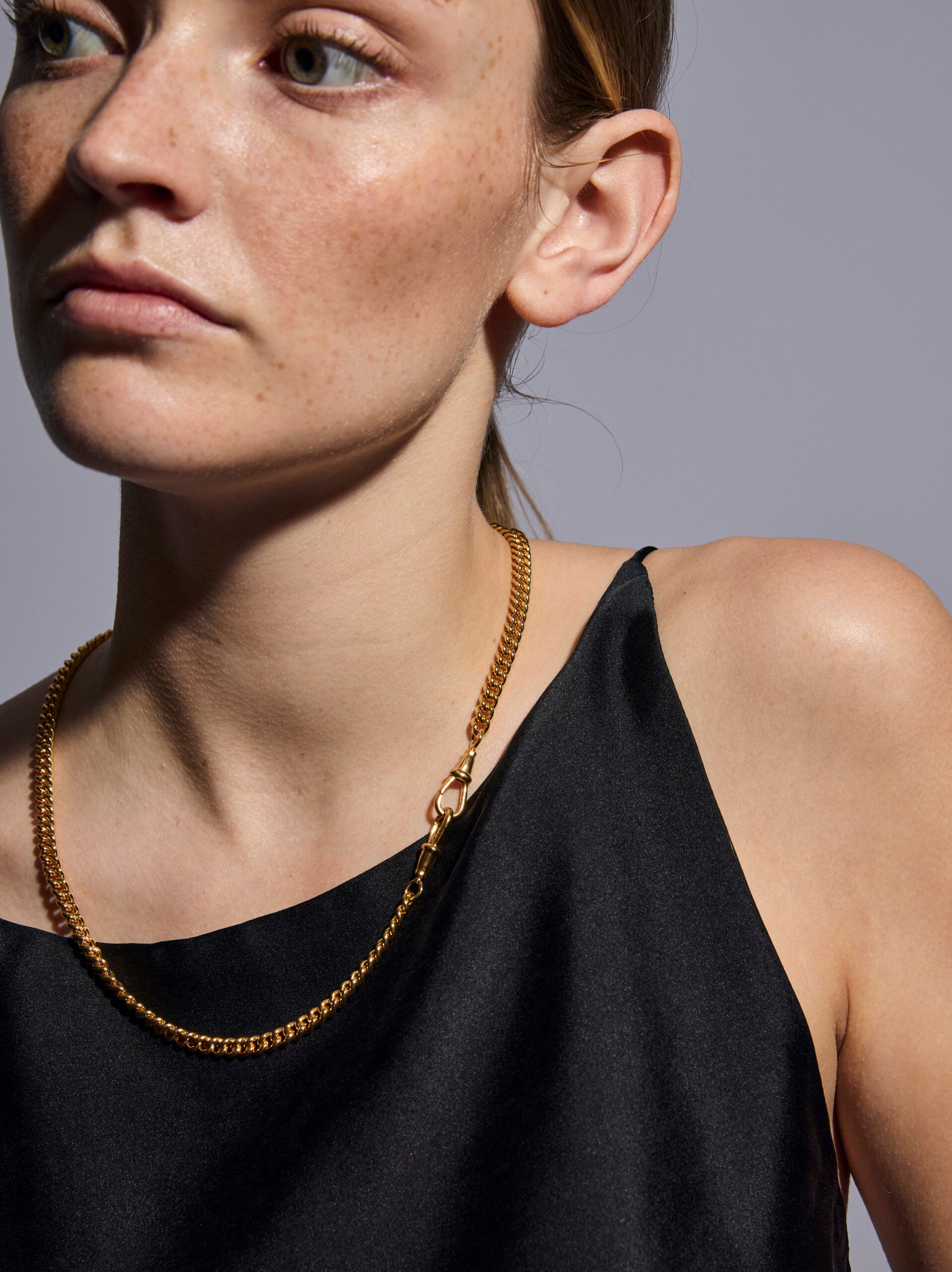 Slim Gold Curb Clipt Necklace