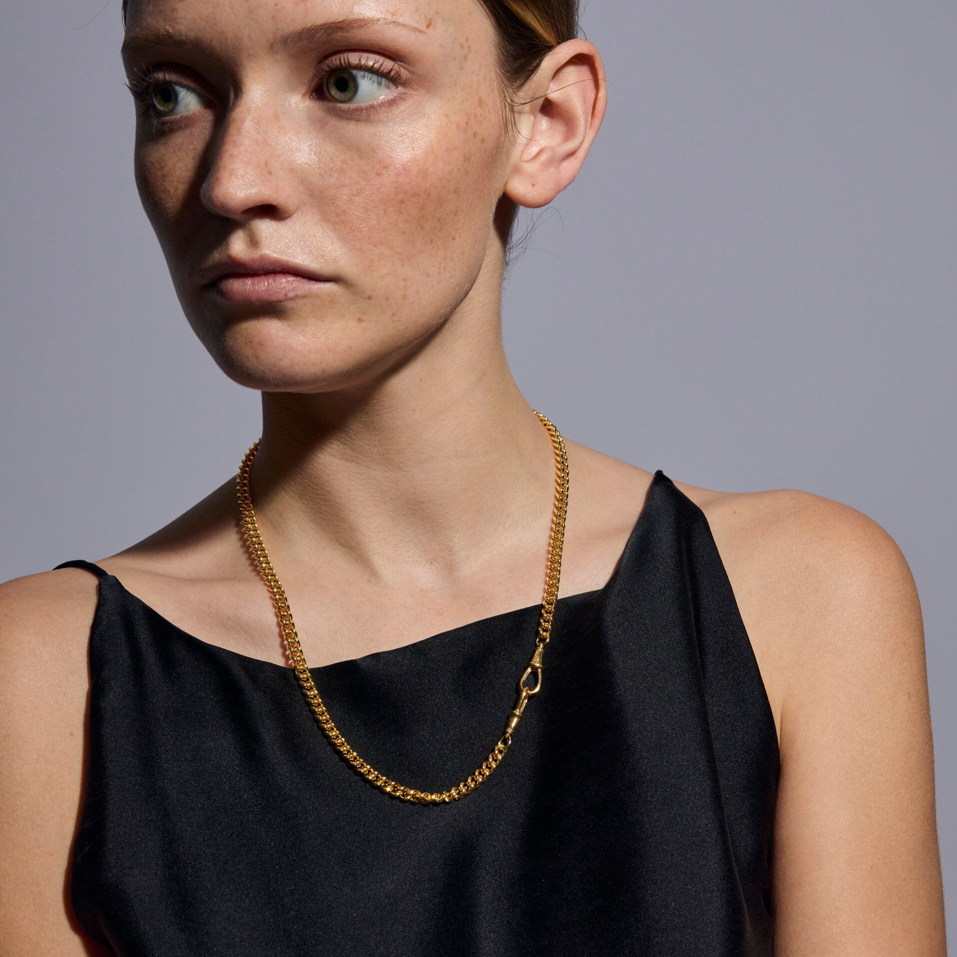 Slim Gold Curb Clipt Necklace