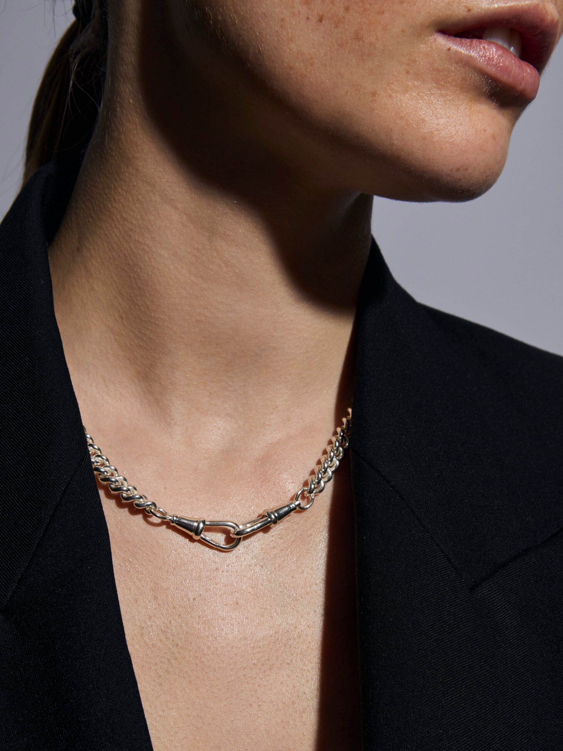 Slim Silver Curb Clipt Necklace