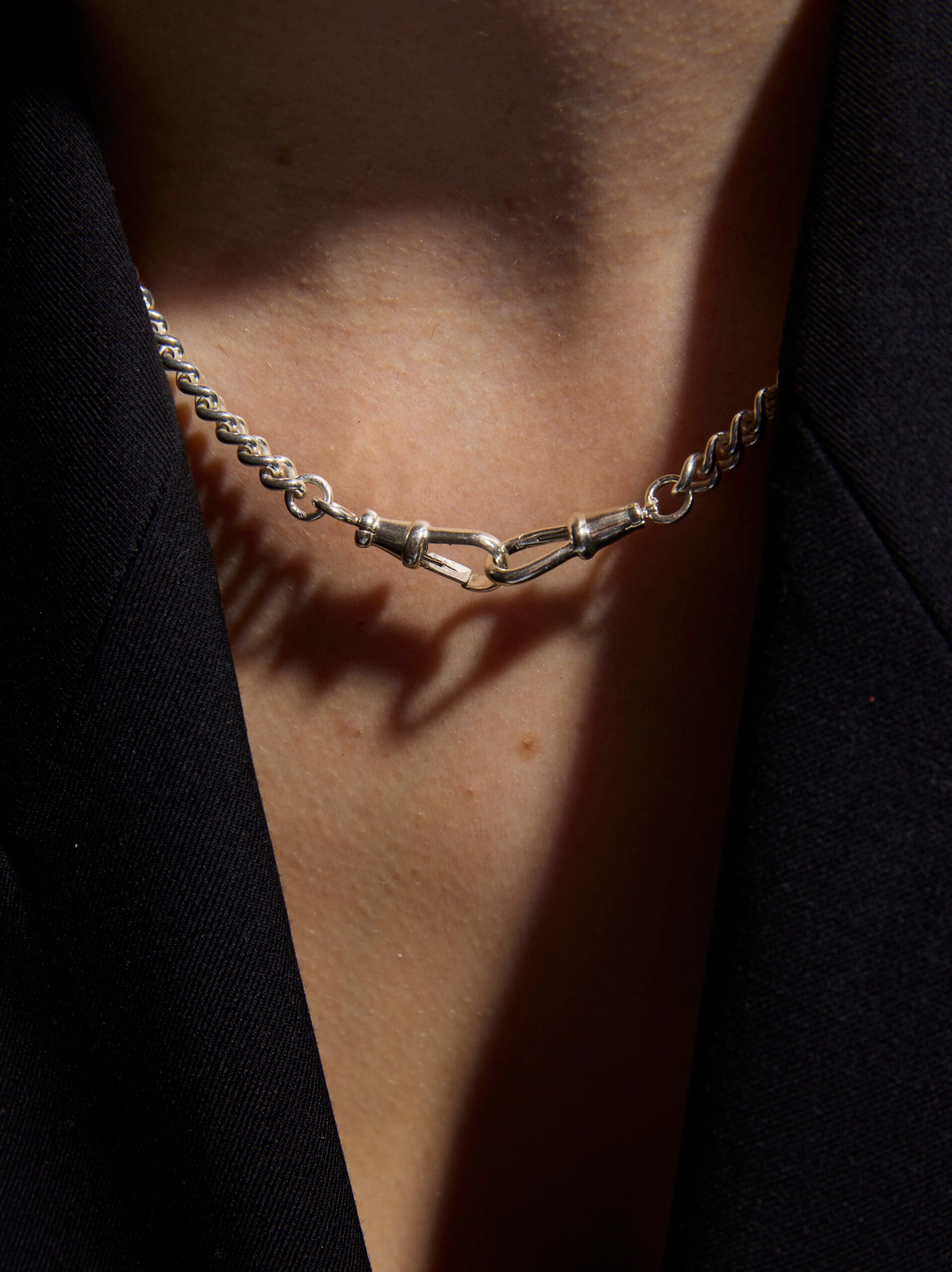 Slim Silver Curb Clipt Necklace