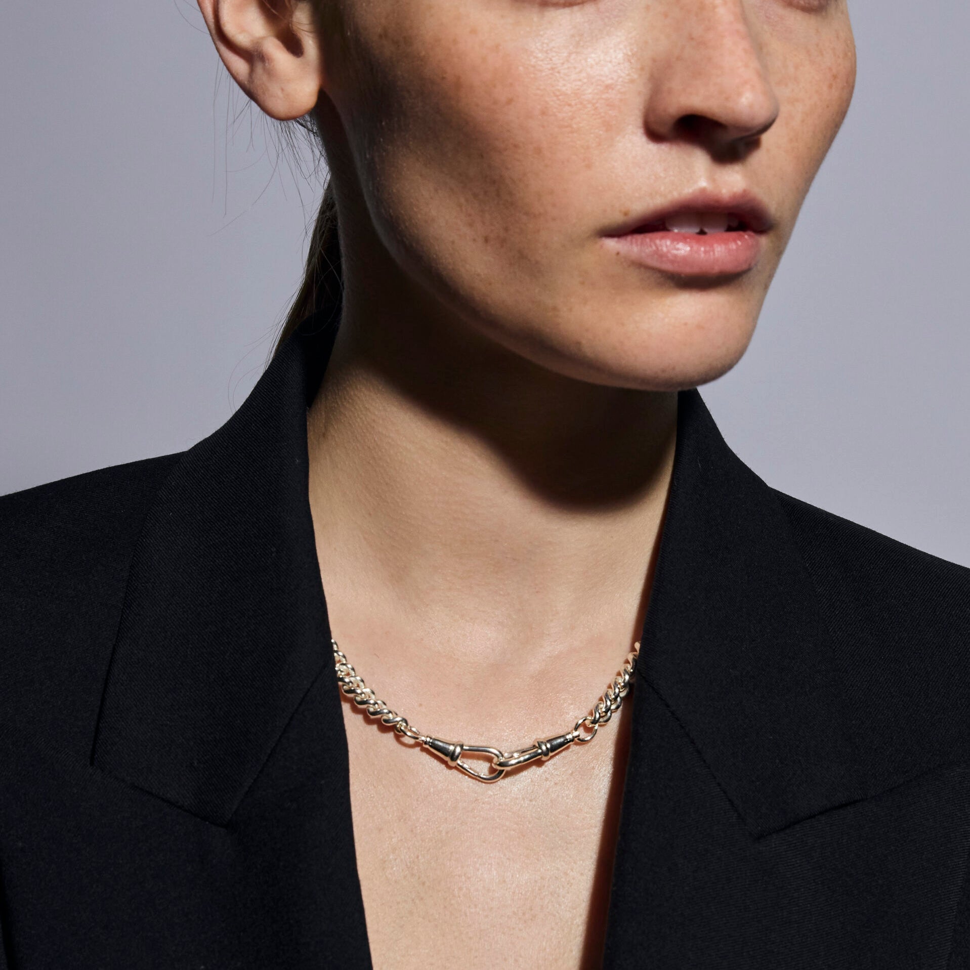 Slim Silver Curb Clipt Necklace