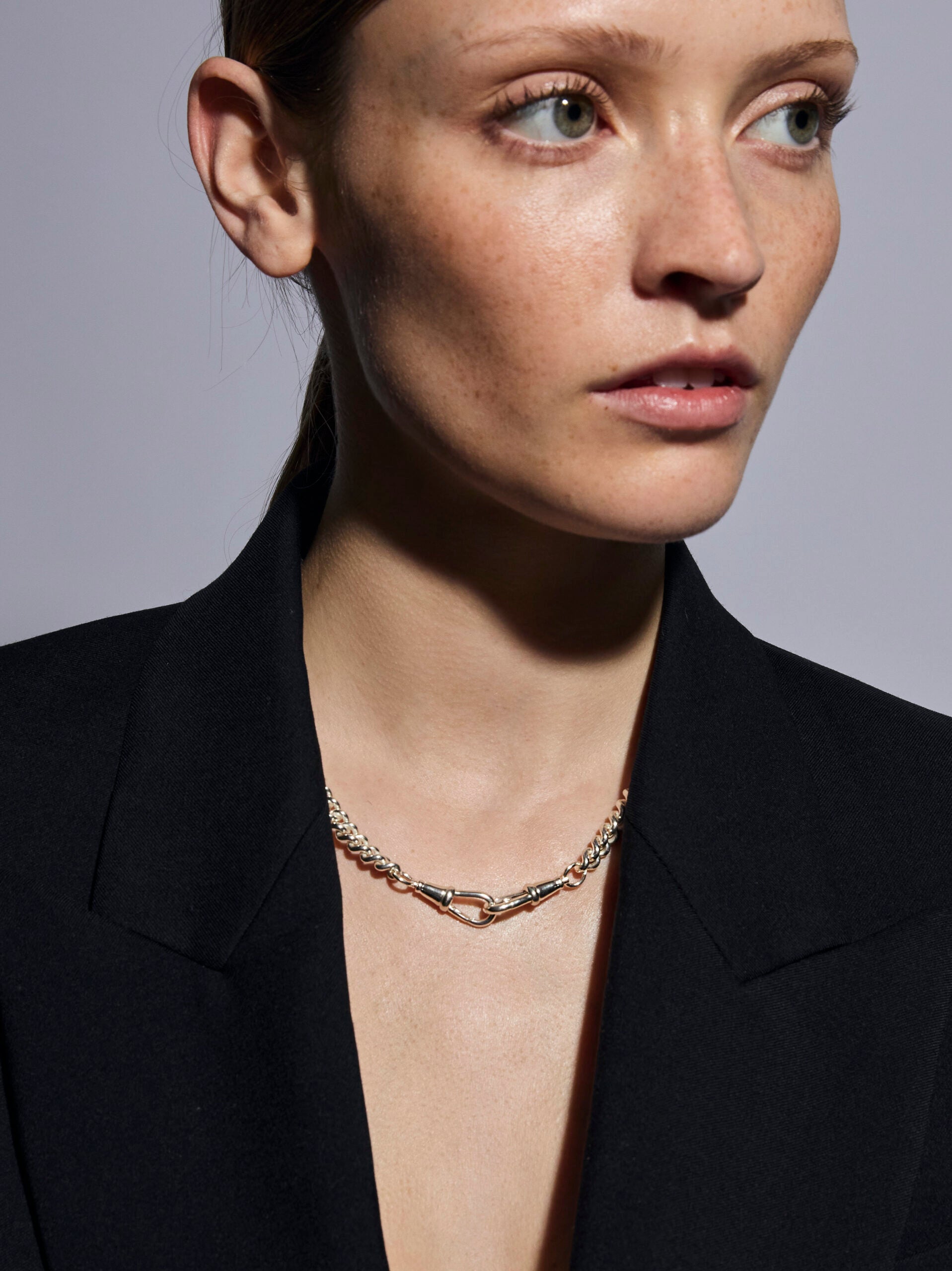 Slim Silver Curb Clipt Necklace