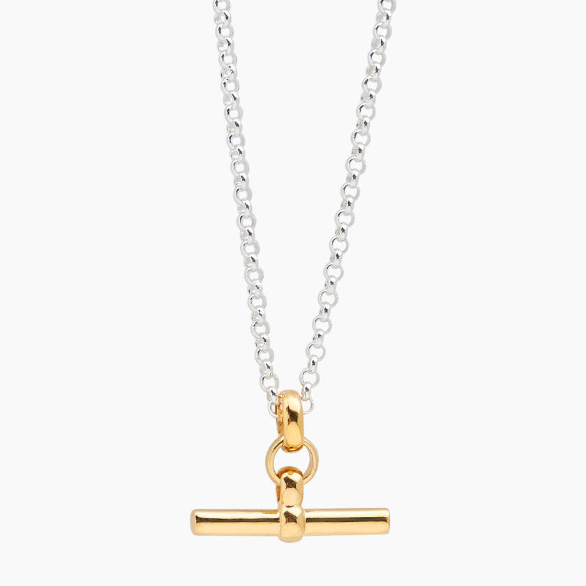 Gold T-Bar On Silver Belcher Chain